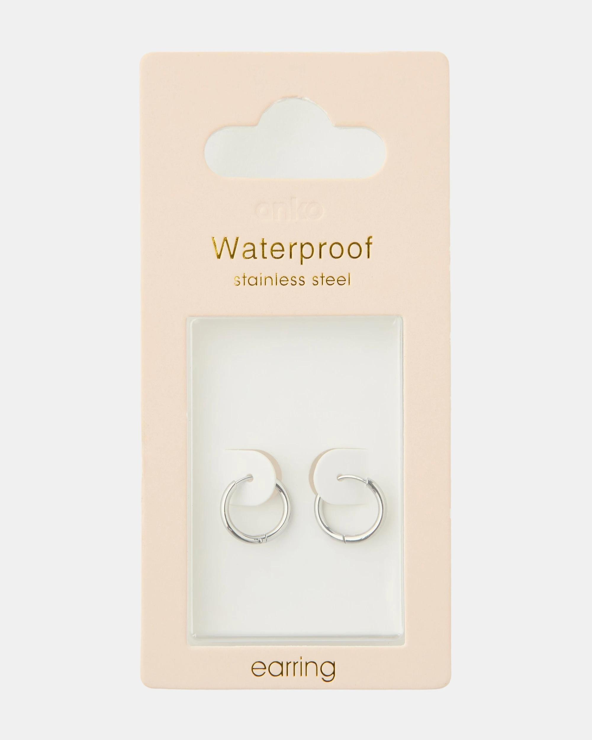 3 Waterproof Stainless Steel Hoop Earrings - Silver Tone Silver, 3 of 3