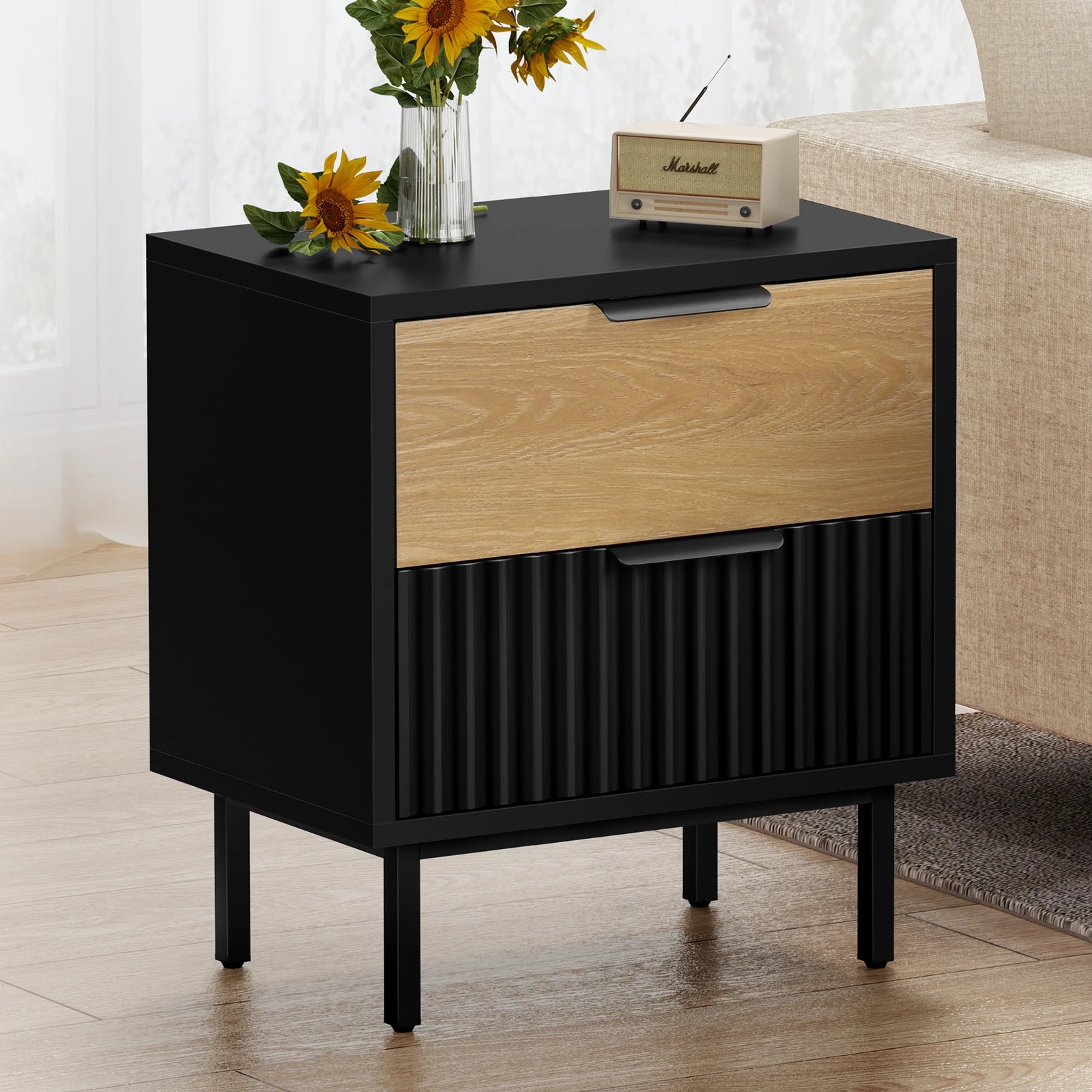 4 Alfordson Bedside Table Nightstand 2 Drawers Side Storage Cabinet - Black Wood, 4 of 10