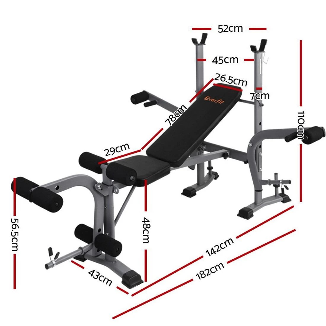 2 Everfit Weight Bench 8 in 1 Bench Press Adjustable Home Gym Station 200kg - Dark Grey, 2 of 8