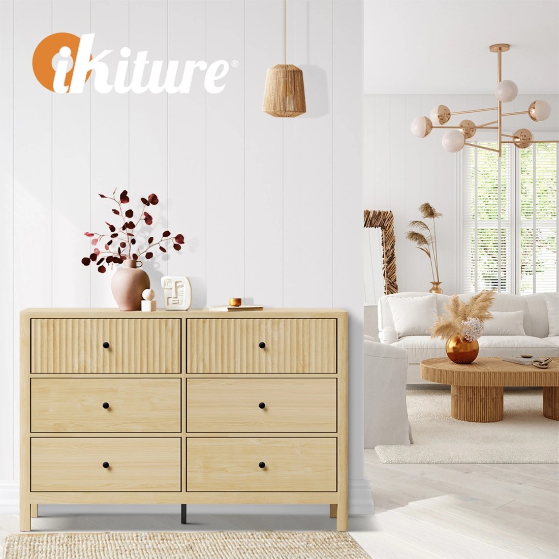 5 Oikiture 6 Chest Of Drawers Dresser Lowboy Storage Cabinet
 - Natural, 5 of 10