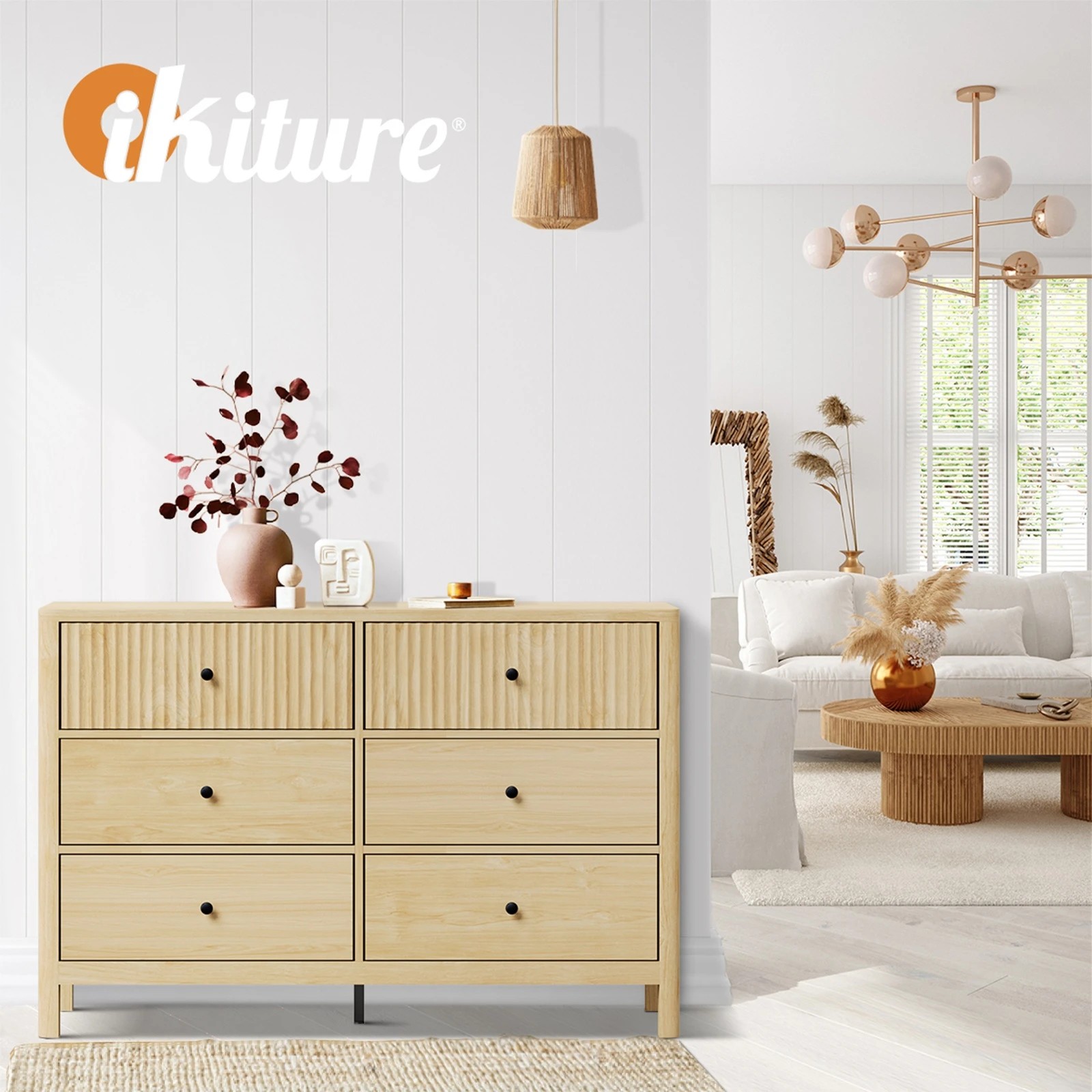 5 Oikiture 6 Chest Of Drawers Dresser Lowboy Storage Cabinet
 - Natural, 5 of 10