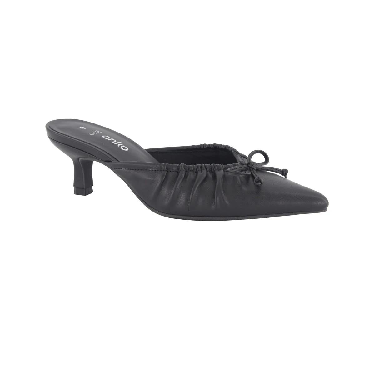 2 Ruched Kitten Heel Mules Black, 2 of 5