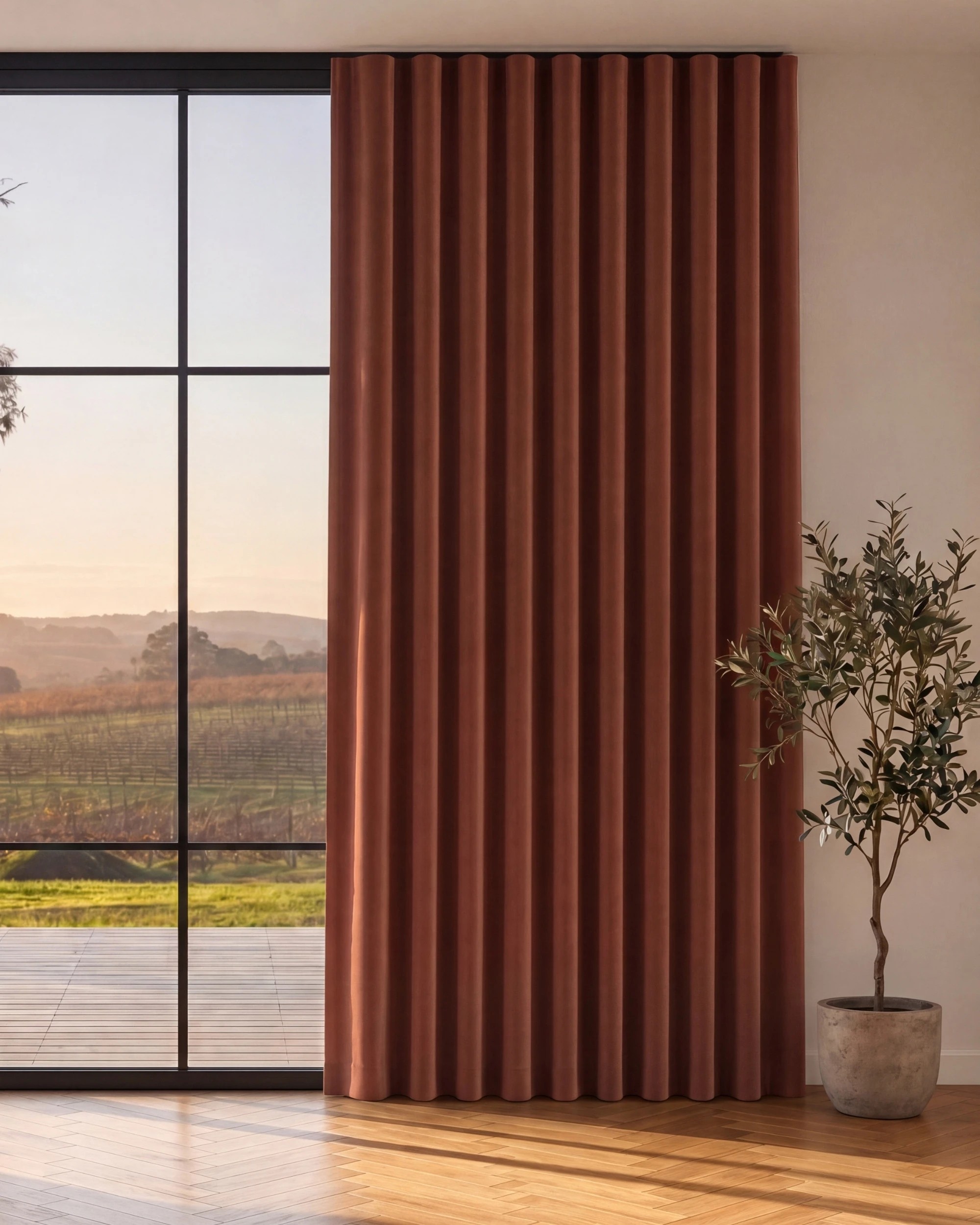 1 Cadence & Co. Byron Matte Velvet 100% Blockout S-Fold Curtain 385x280cm - Fits 220cm Track - Rust, 1 of 5