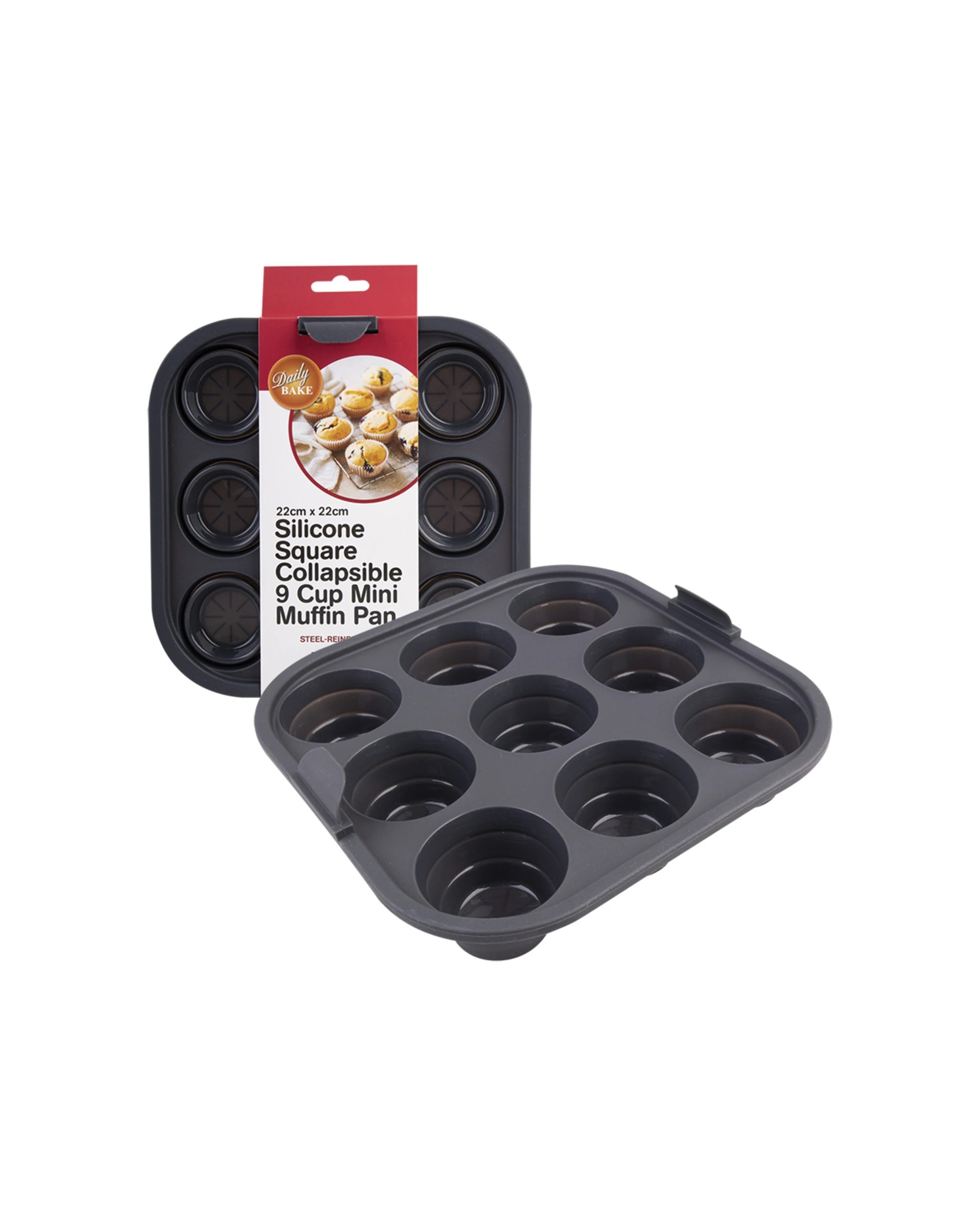 4 Daily Bake Silicone 9-cup Collapsible Mini Muffin Pan 22cm Steel Reinforced - Black, 4 of 6