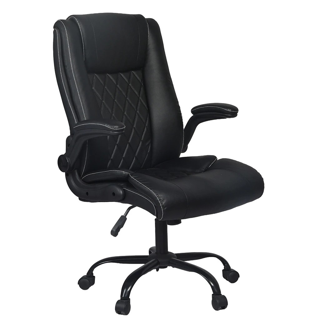 1 Levede Executive Office Chair with Flip-up Armrests,PU Leather,Black, 1 of 7