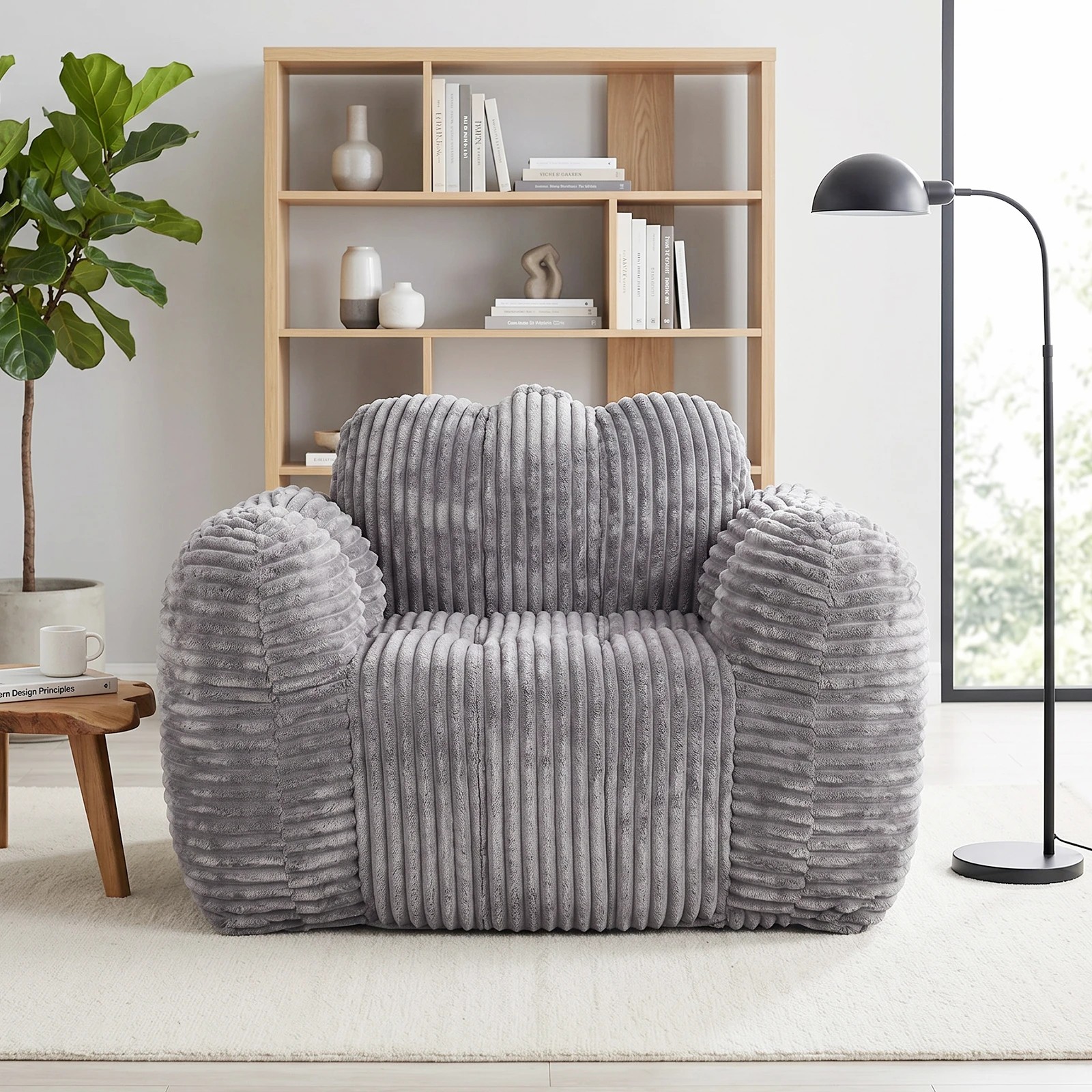 3 Advwin Bean Bag Chair Sofa w/ Armrests & Handle Cloud Shaped Corduroy Lazy Floor Sofa - Grey, 3 of 7