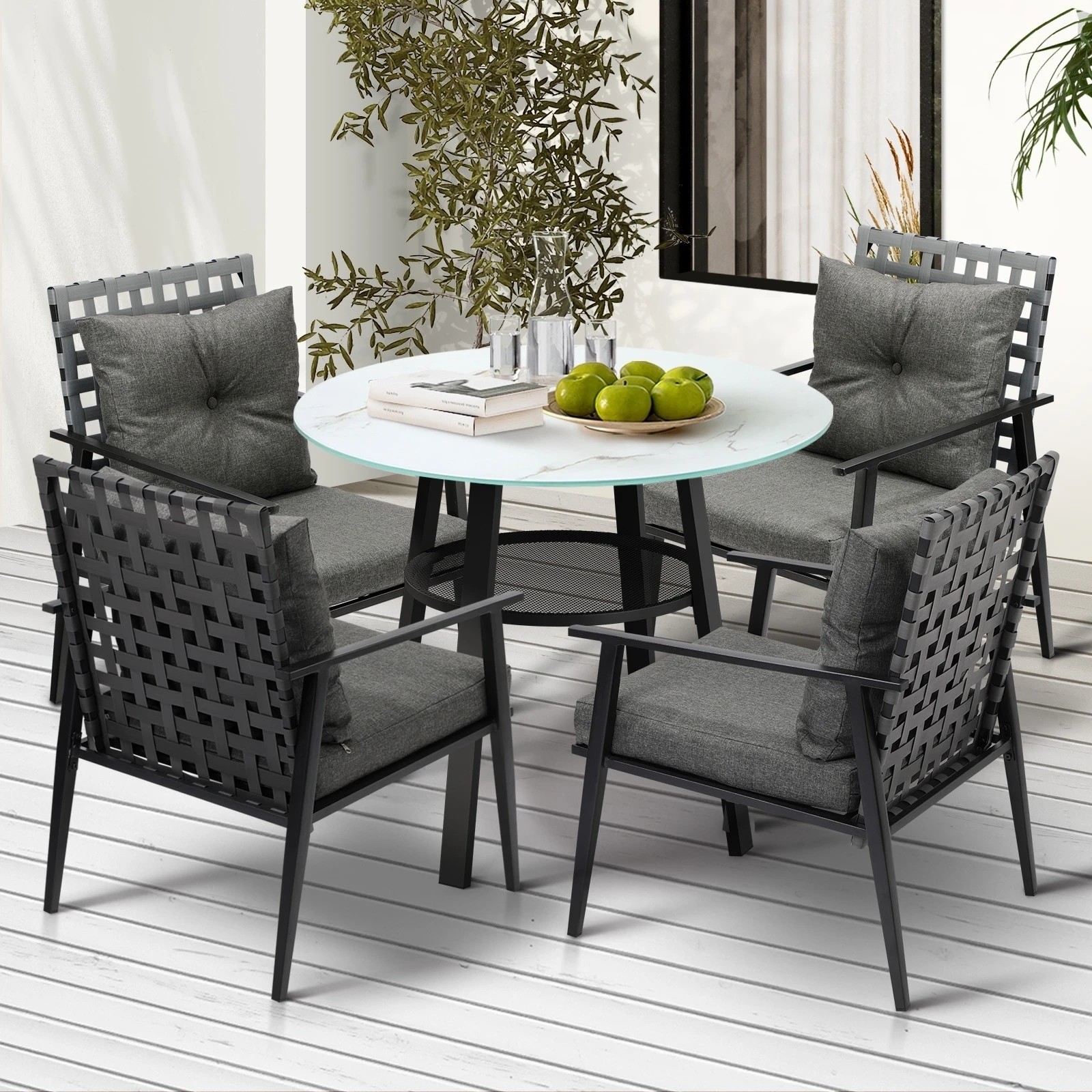 3 Livsip Outdoor Dining Set 4 Seater Patio Furniture Rattan Armchair Glass Table - Multi, 3 of 9