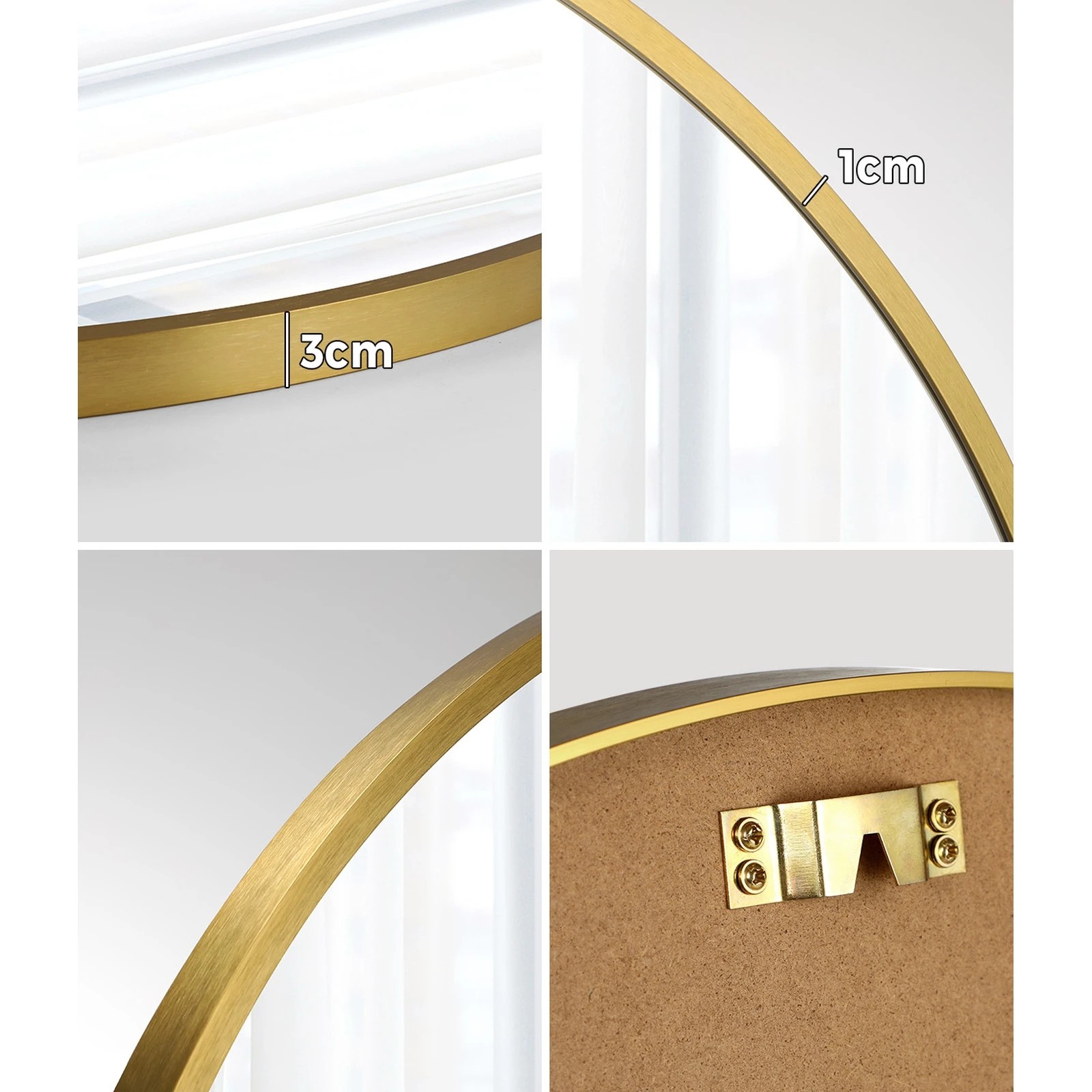 4 Oikiture 60cm Wall Mirrors Round Makeup Mirror Home Decor Living Room
 - Gold, 4 of 9