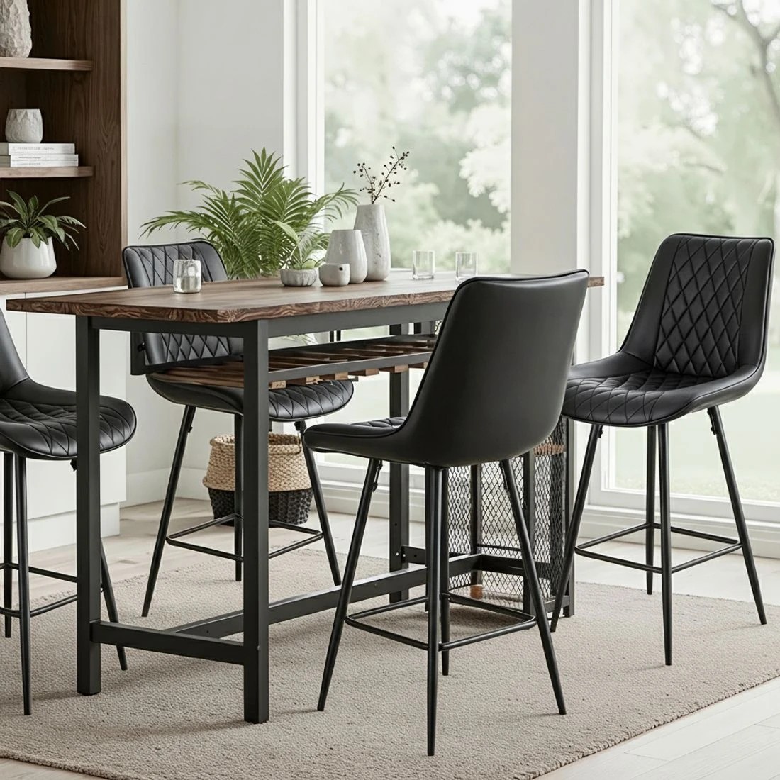 4 Artiss 4x Bar Stools Kitchen Dining Chair Counter Stool Diamond PU Leather - Black, 4 of 6