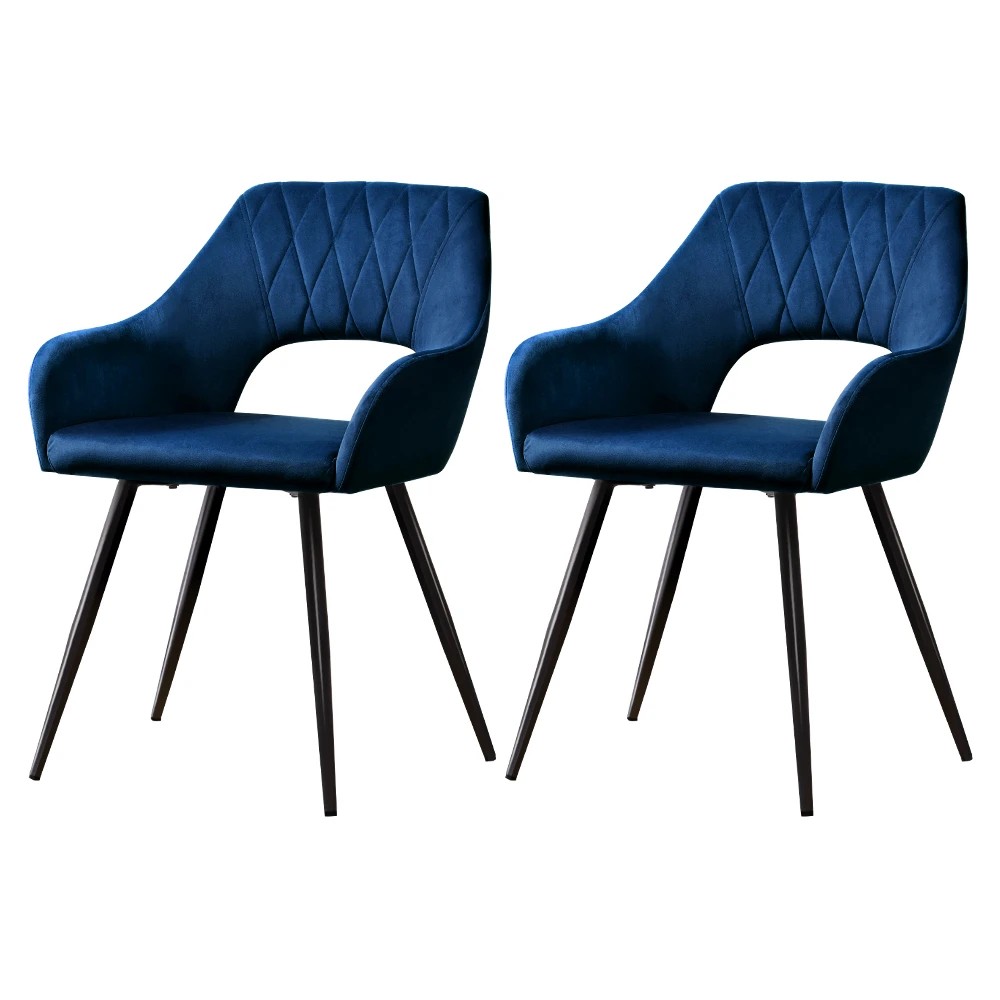 1 Artiss Dining Chairs Set of 2 Velvet Hollow Armchair - Blue, 1 of 5