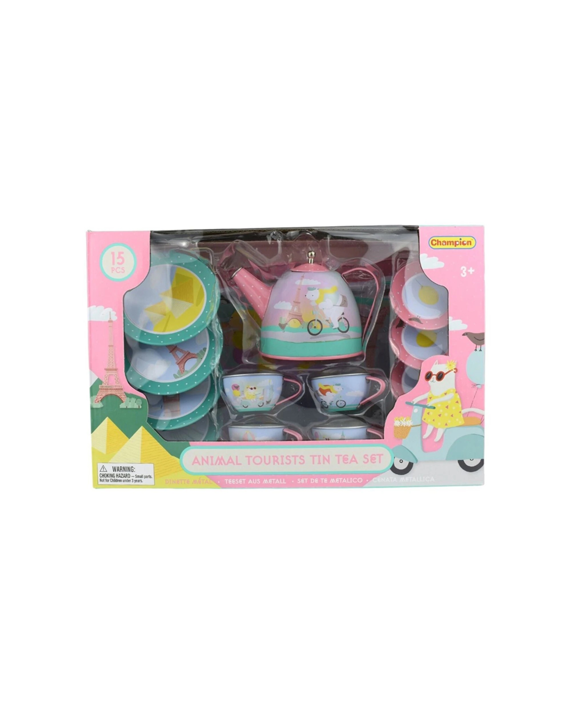 2 Kaper Kidz 15pc Animal Tourists Tin Tea Set Kids Pretend Play Toy - Multi, 2 of 8