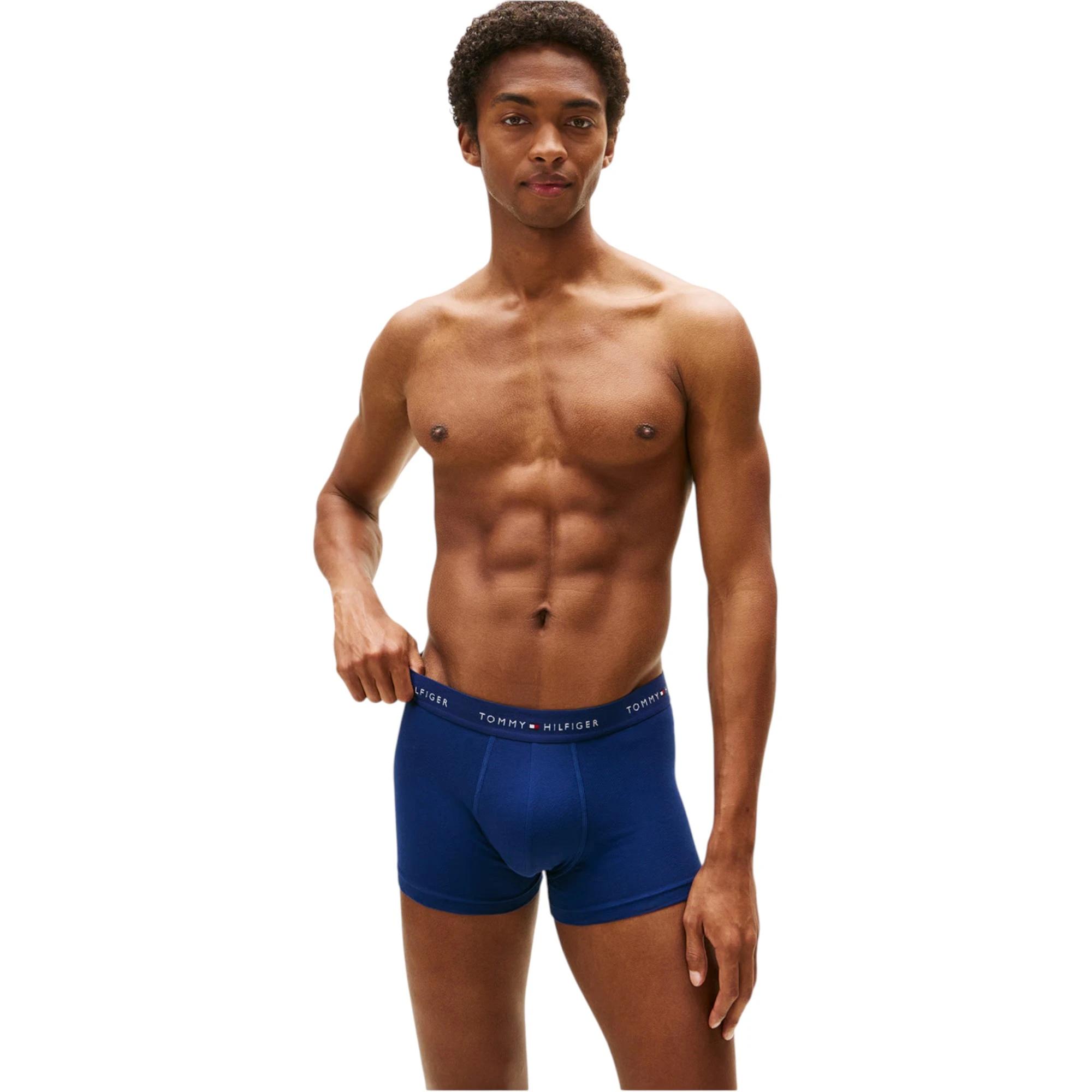 3 Tommy Hilfiger 3 Pack Mens Signature Cotton Boxer Trunks Undies BLUE/NAVY/BLACK, 3 of 6
