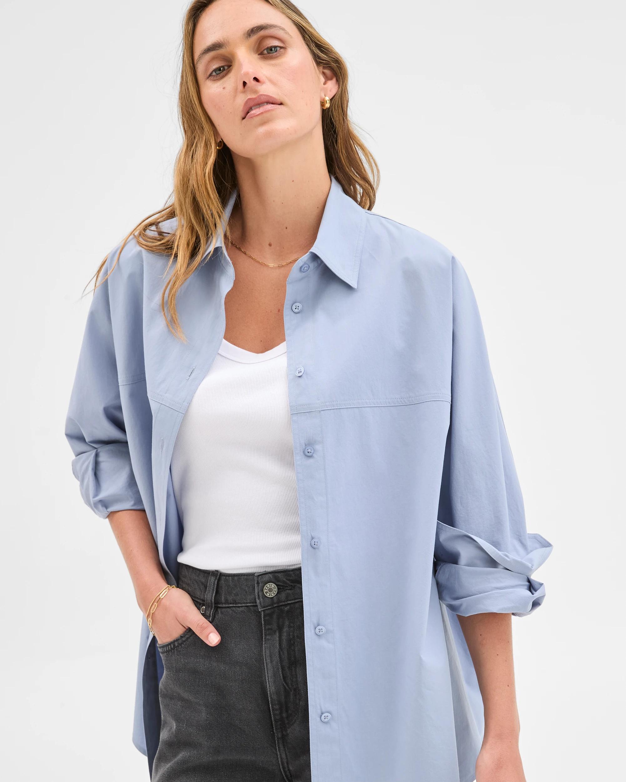 3 Target Woman Australian Cotton Long Sleeve Seam Shirt DUSTY BLUE, 3 of 10