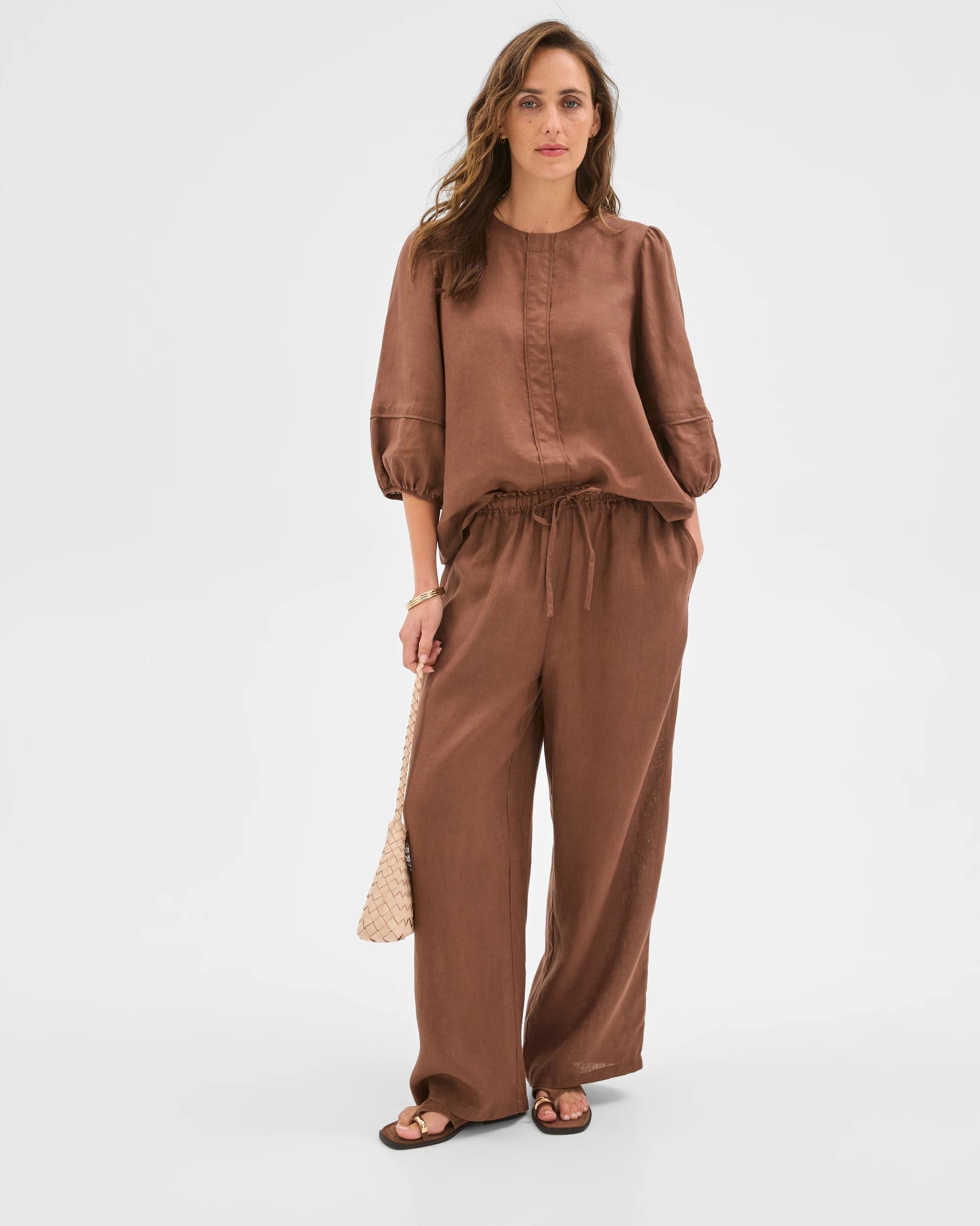 1 Target Woman European Linen Wide Leg Pants WARM BROWN, 1 of 6