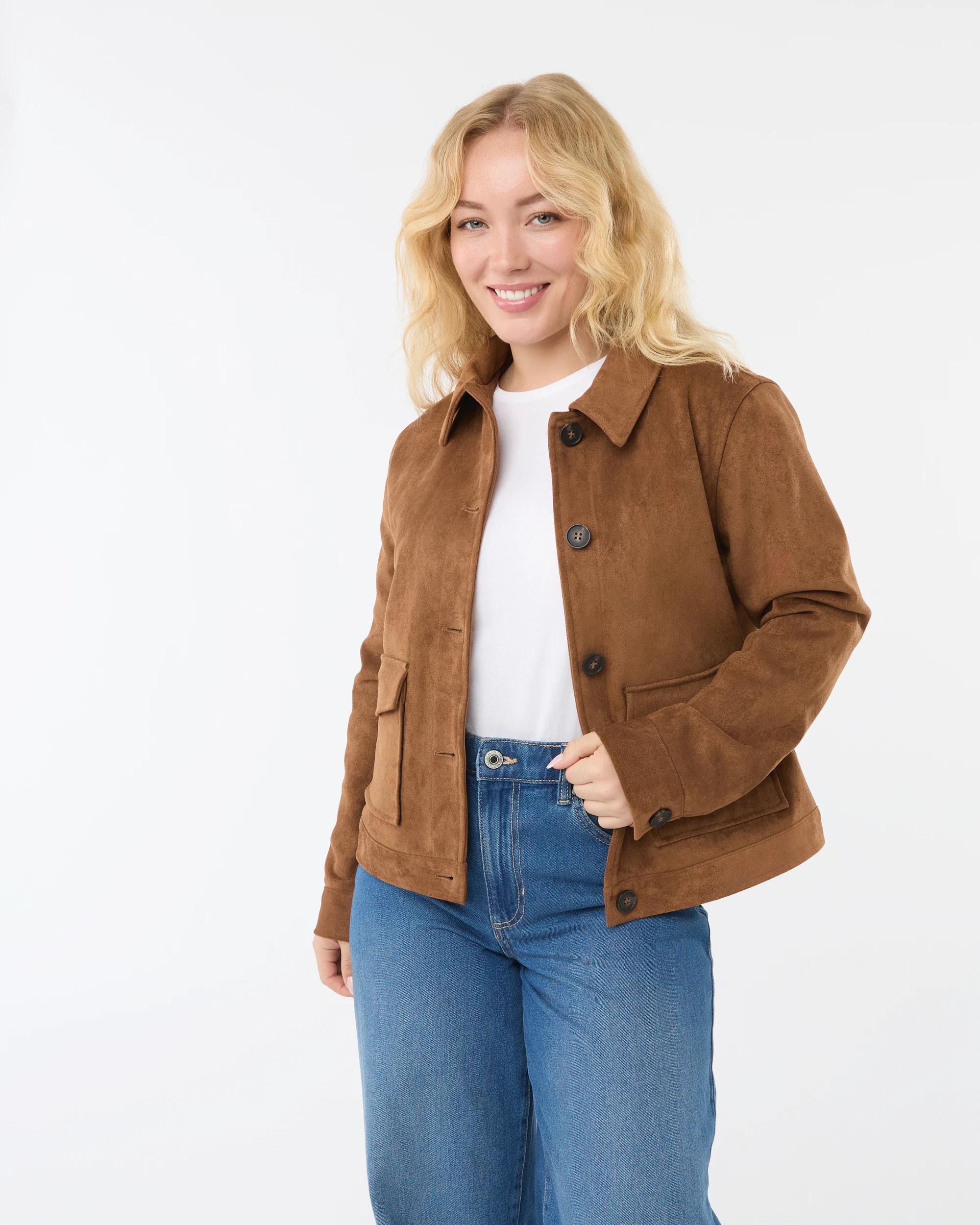 2 Fitted Suedette Jacket Tan, 2 of 10