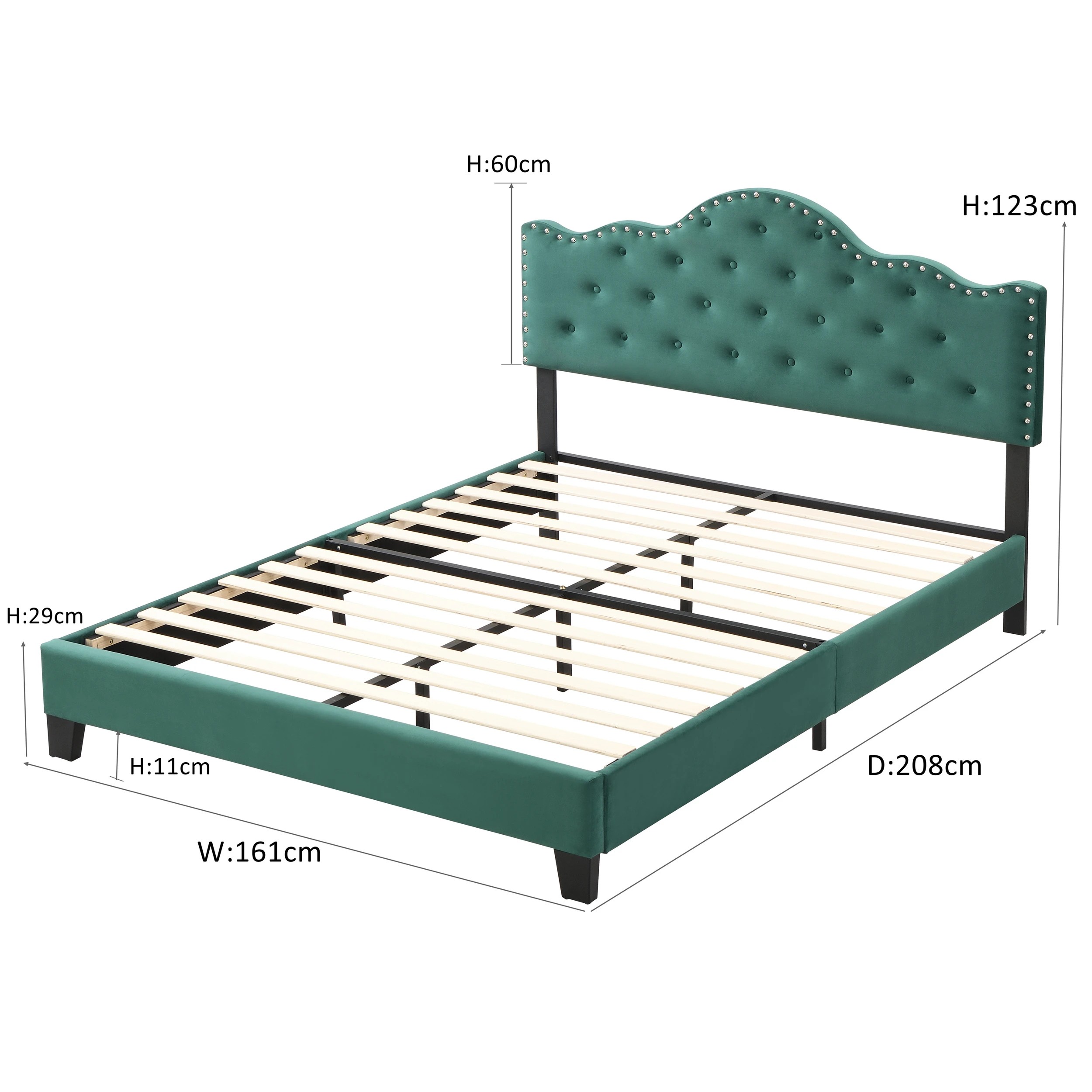 10 IHOMDEC BEF05 Velvet Queen Bed Frame - Green - Green, 10 of 10