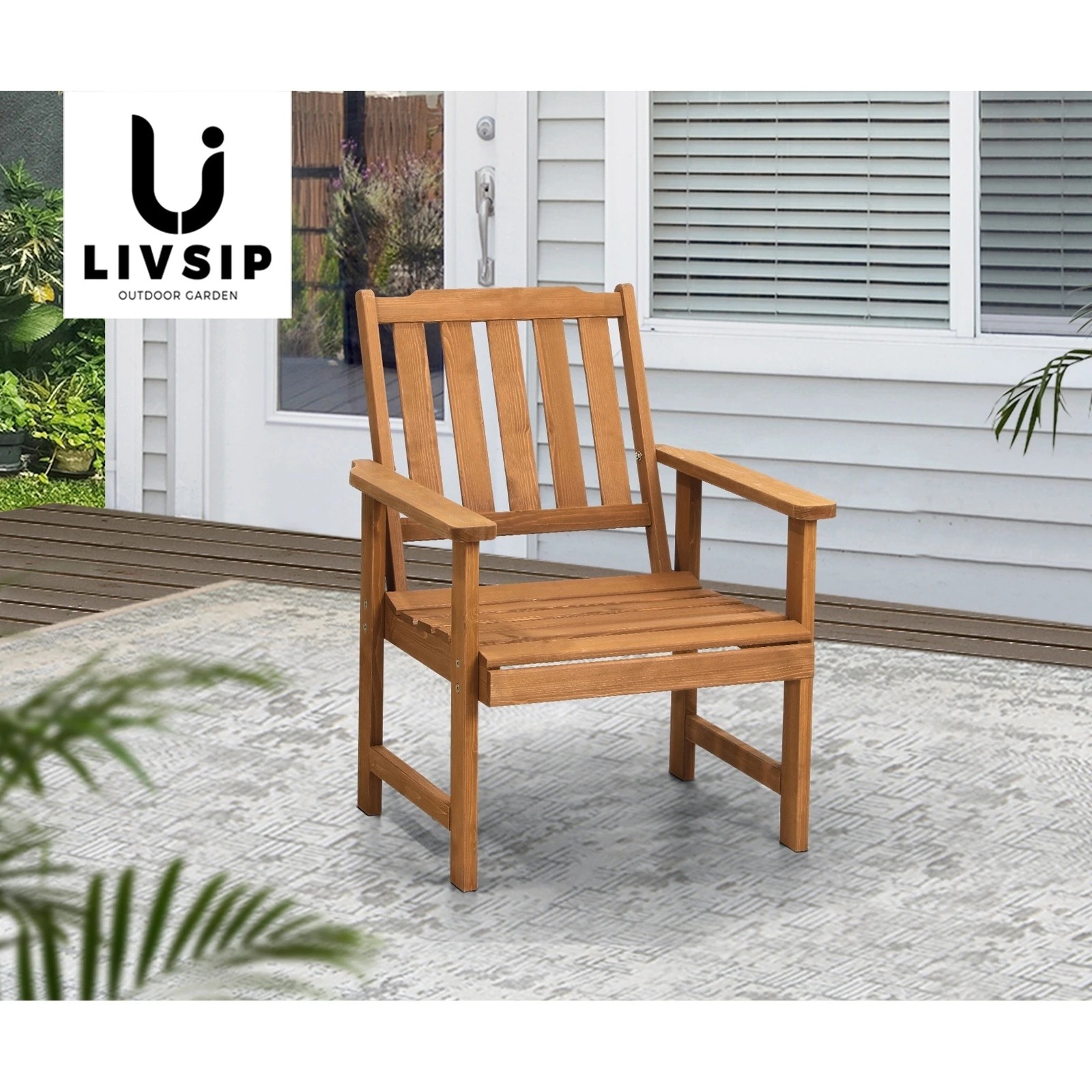 8 Livsip Outdoor Armchair Wooden Patio Furniture Chairs Garden Seat - Multi, 8 of 9