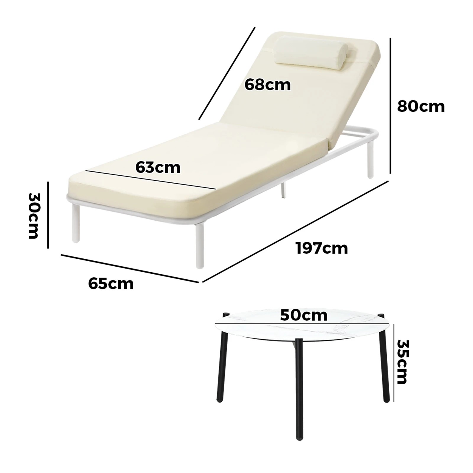 Livsip 3PCS Sun Lounge Set Outdoor Lounger Beach Chairs with Table ...