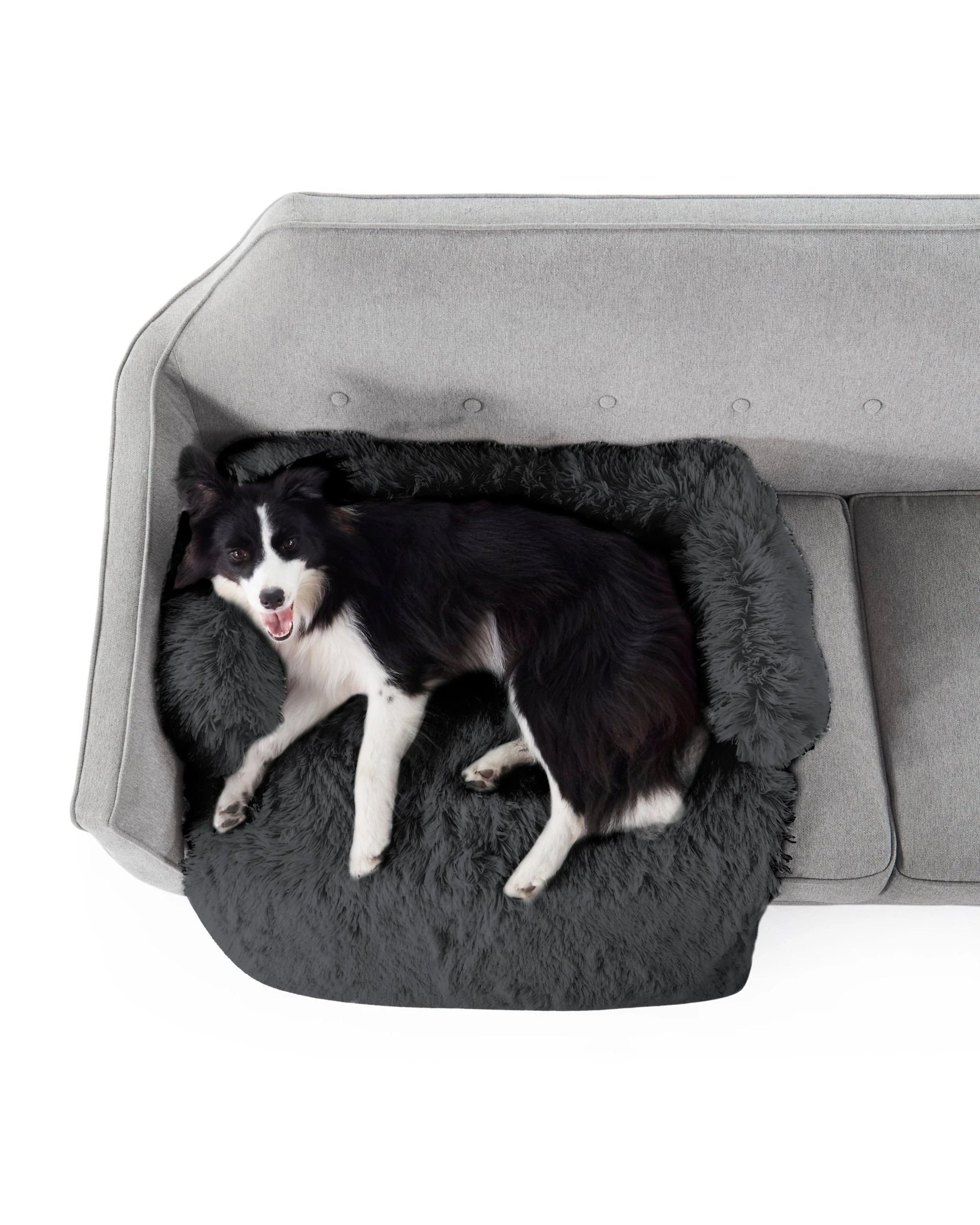 3 Charlie's Shaggy Faux Fur Bolster Sofa Protector Calming Dog Bed Large - Charcoal, 3 of 10