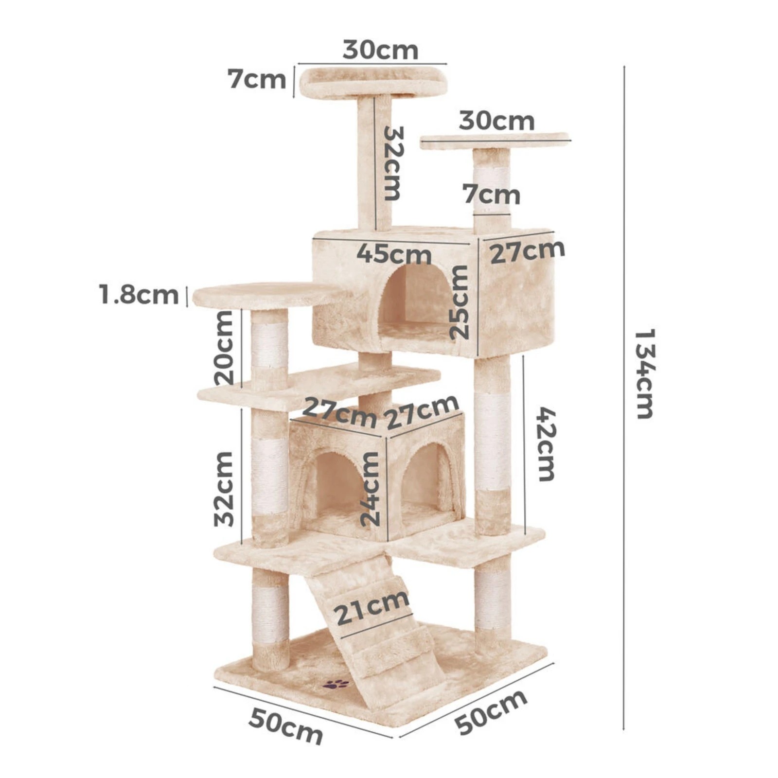2 Beastie Cat Tree Scratching Post Scratcher Tower Condo House Furniture Wood 134CM - Beige, 2 of 6