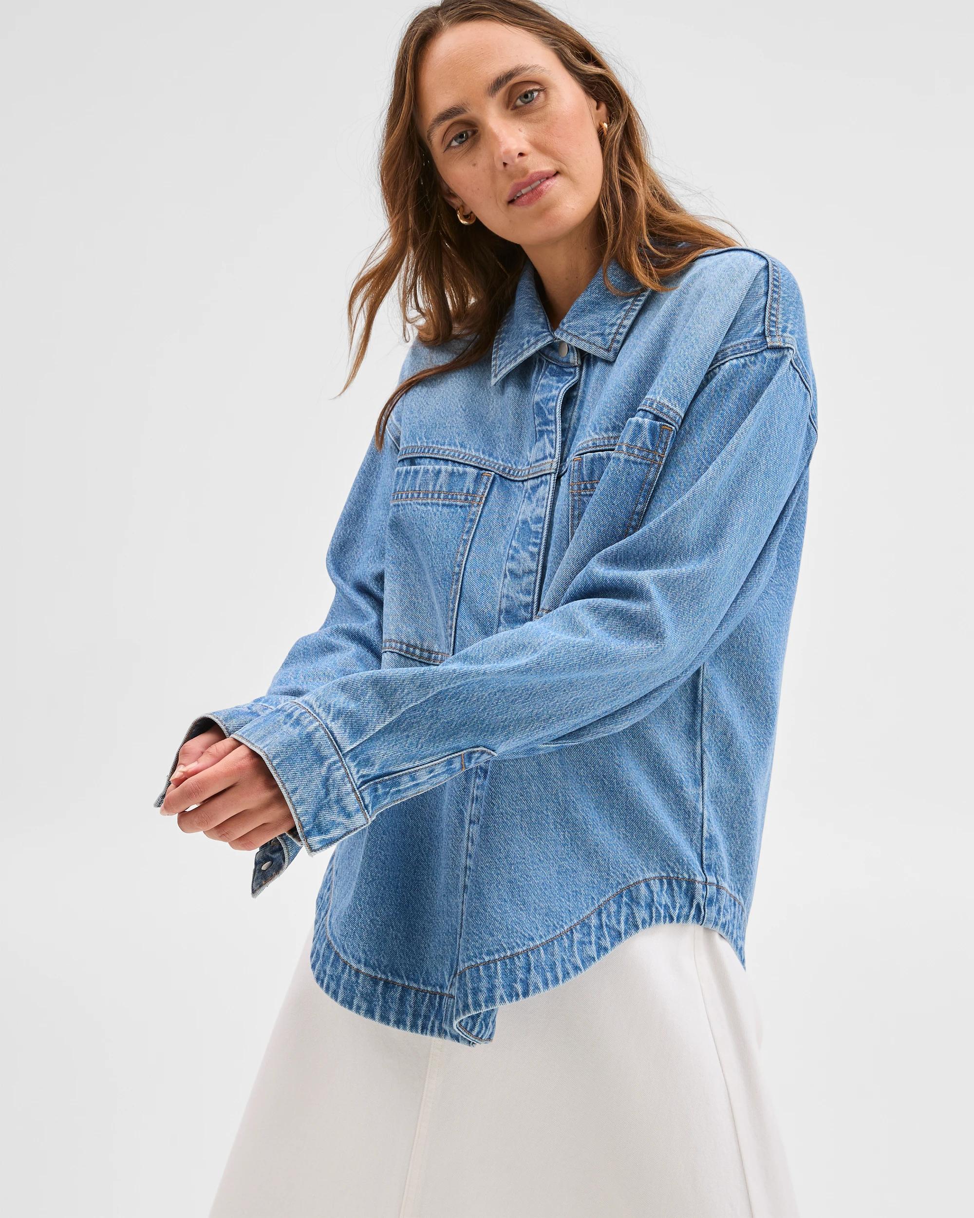 3 Target Woman Patch Pocket Denim Shacket DUSTY INDIGO, 3 of 6