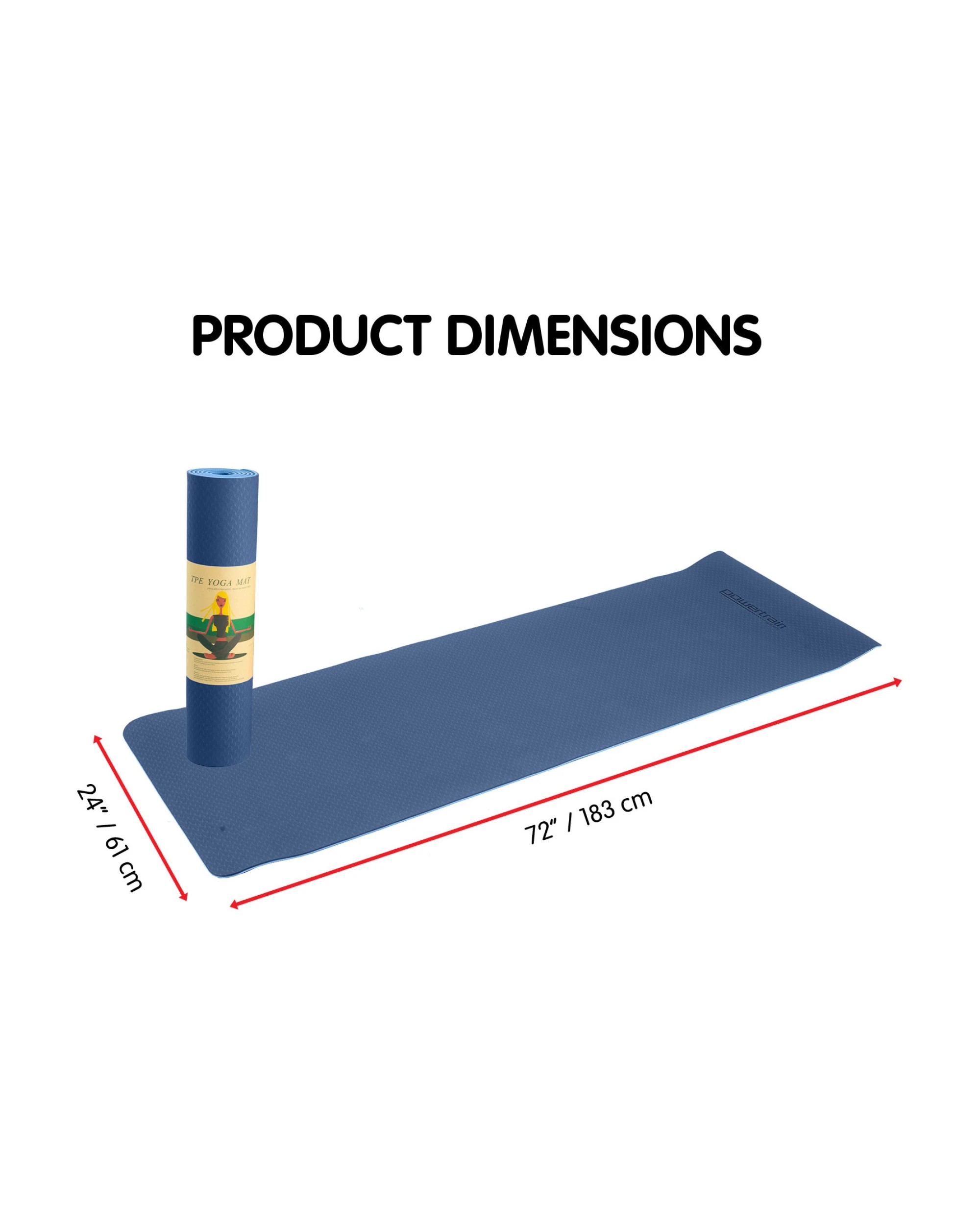 2 Powertrain Sports 8mm TPE Yoga Mat - Dual-Layer Non-Slip Exercise Mat - Blue, 2 of 7