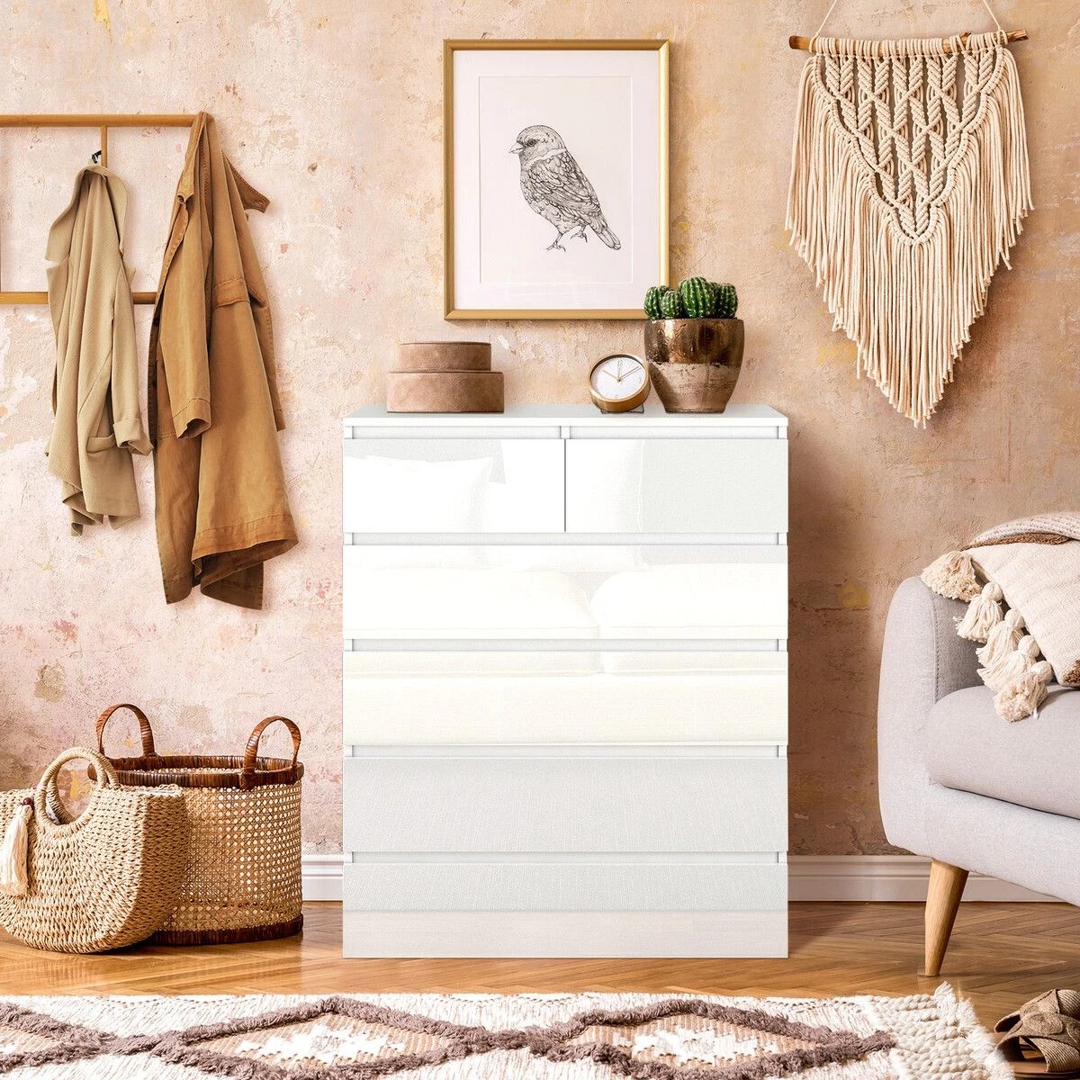 4 Ausway 6 Drawers Chest Dresser Bedside Table Tallboy Storage Cabinet, 4 of 7