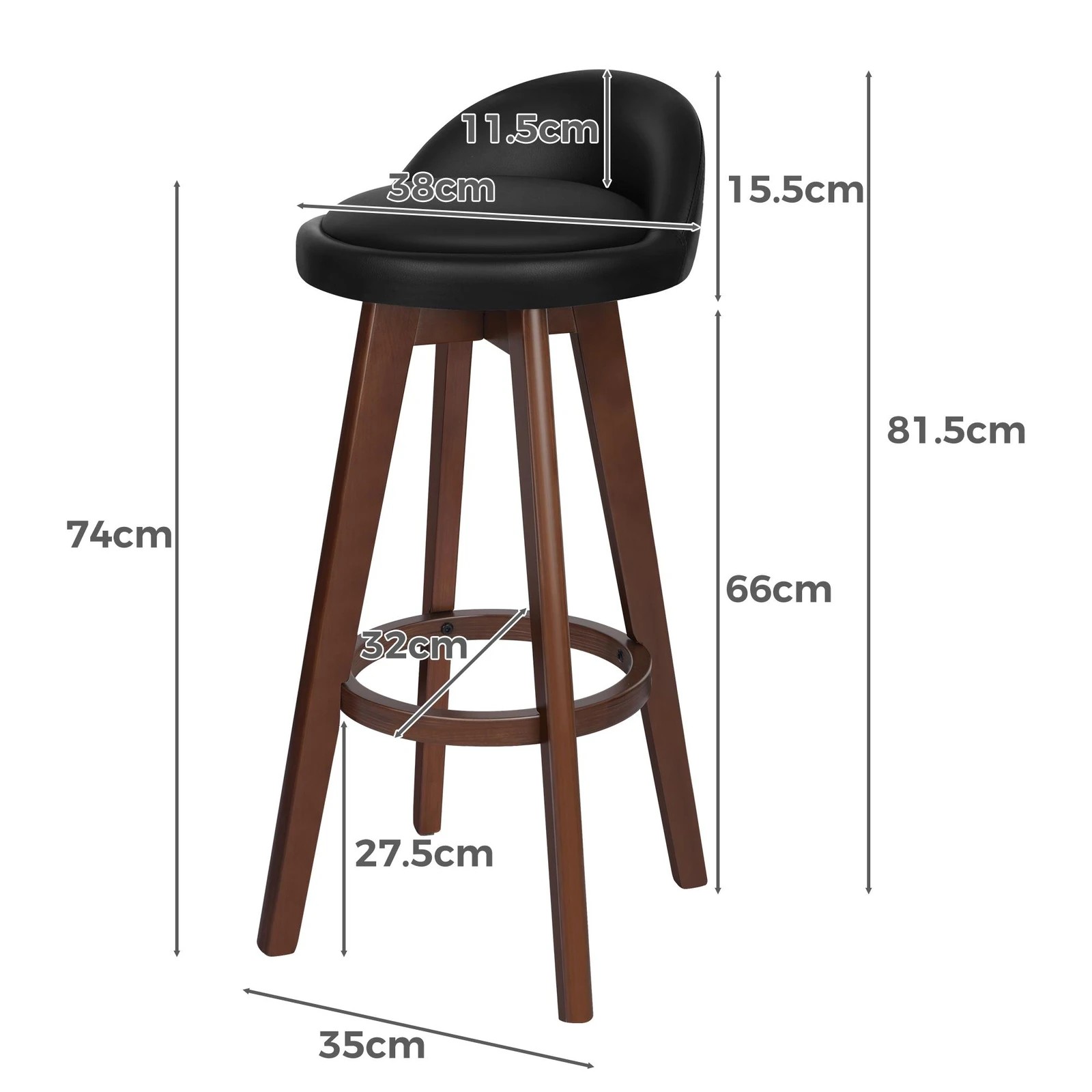 7 Alfordson 4x Bar Stools Liam Kitchen Wooden Swivel Chairs Black - Black, 7 of 10