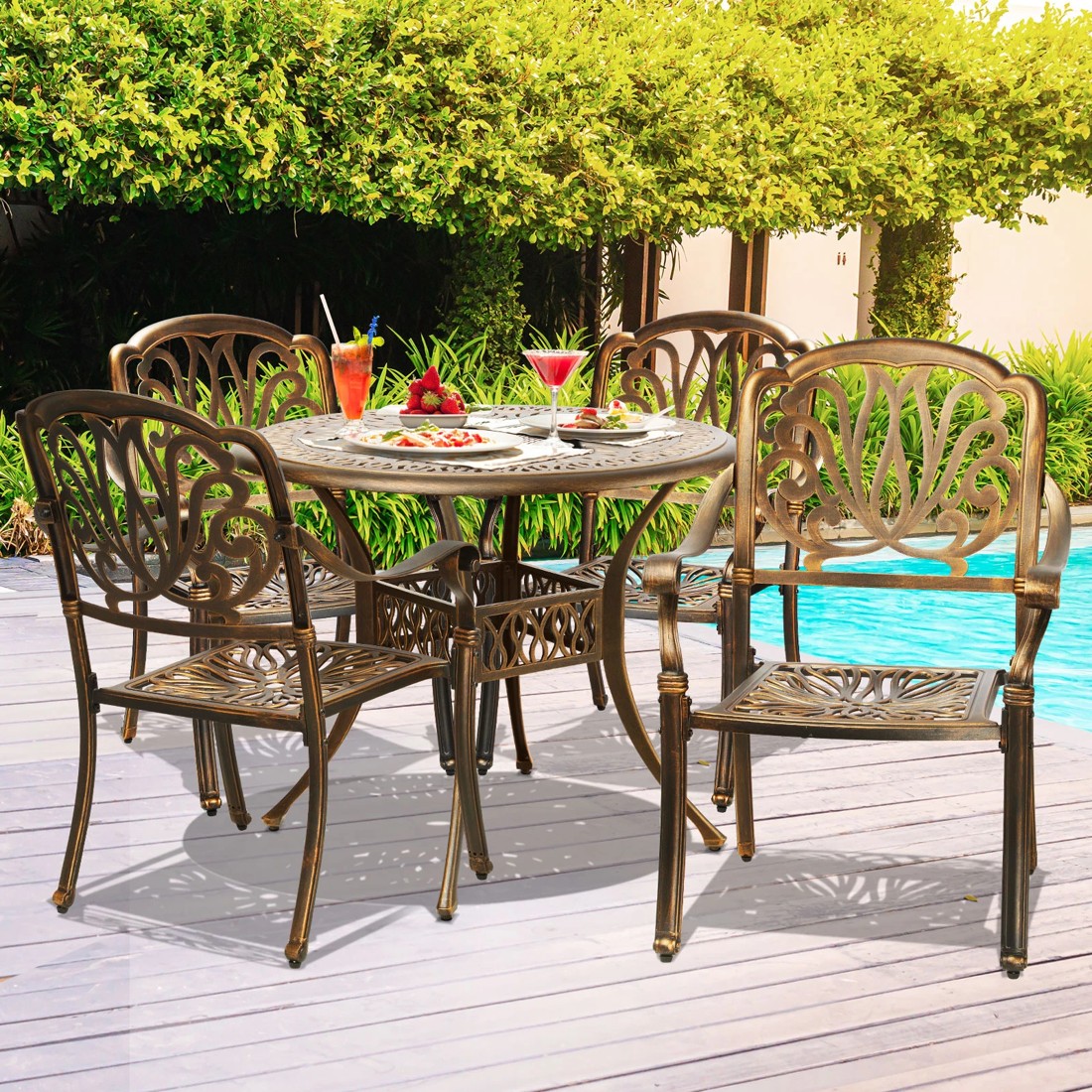 10 Livsip Outdoor Furniture 5 Piece Dining Set Chairs Table Bistro Set Patio Garden
 - Bronze, 10 of 10