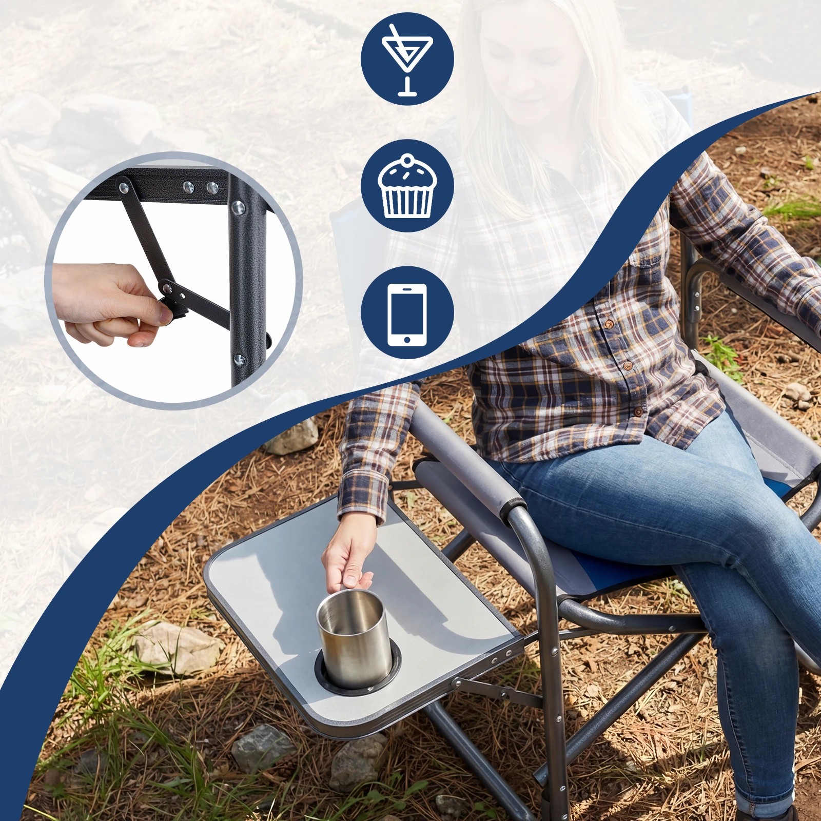 4 Costway Folding Camping Chair Portable Directors Chair Hiking Chair w/Side Table - Blue, 4 of 6