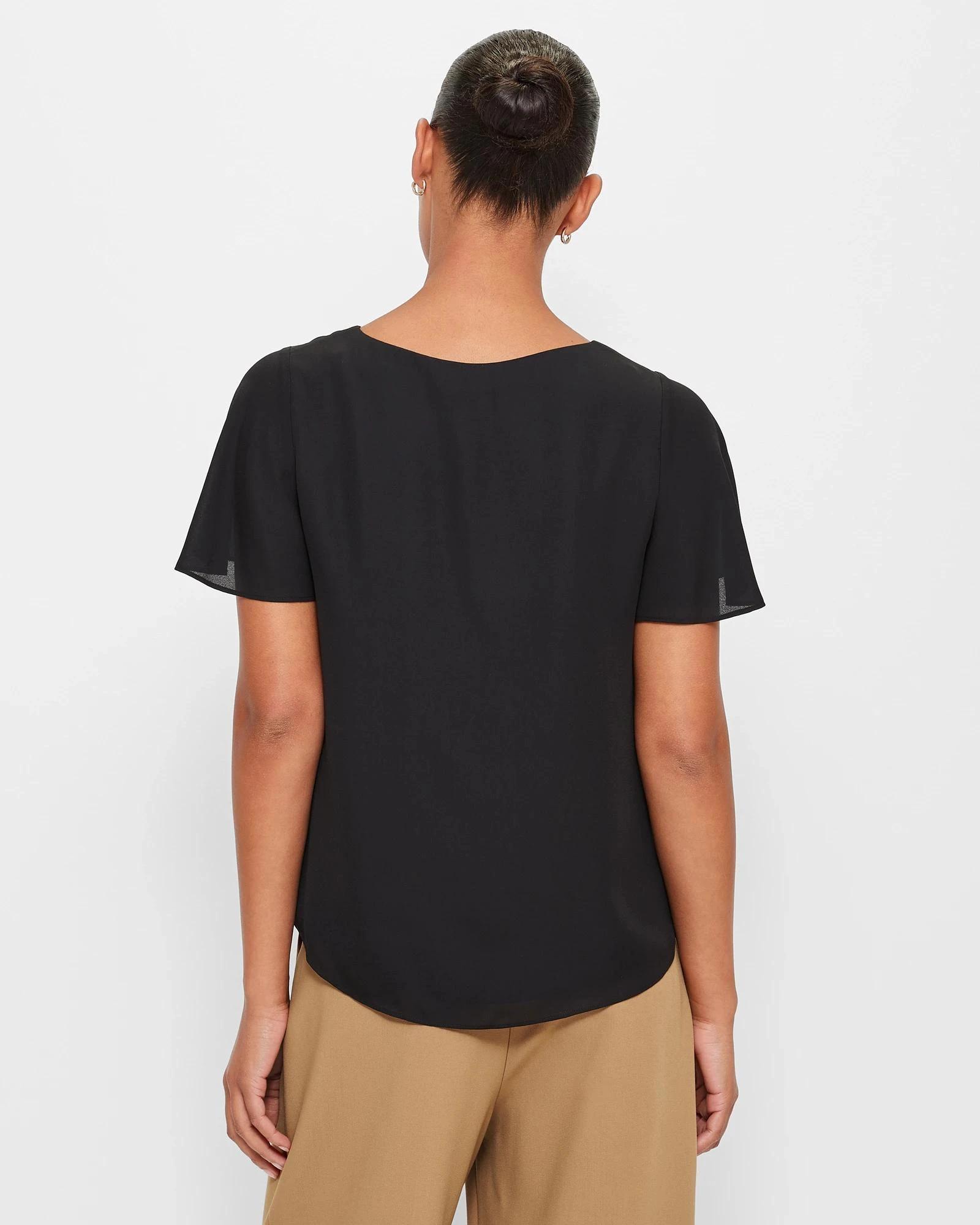 4 Crew Neck Flutter Sleeve Blouse - Preview BLACK, 4 of 5