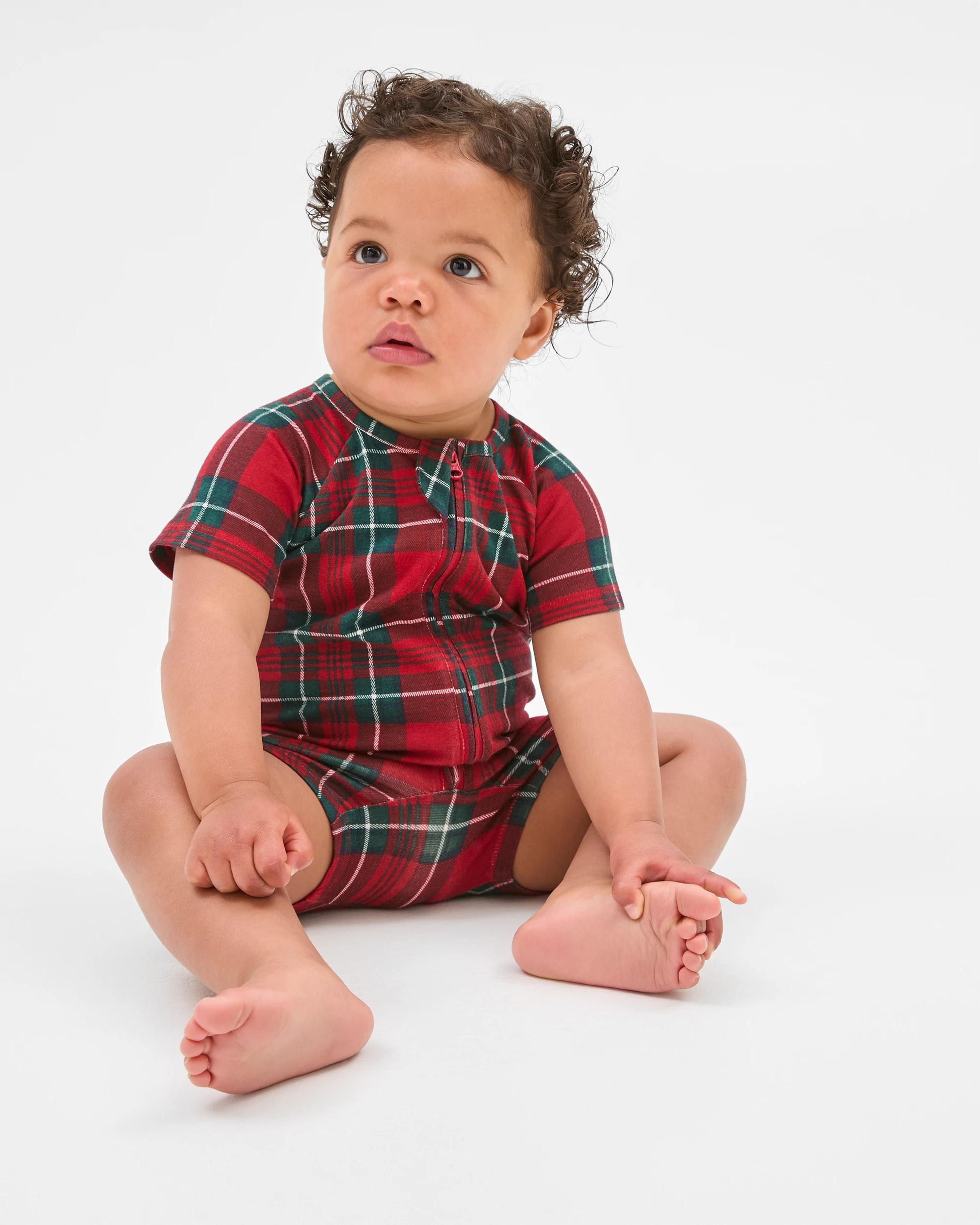 1 Target Family Matching Christmas Check Organic Cotton Baby Zip Romper RED CHECK, 1 of 4