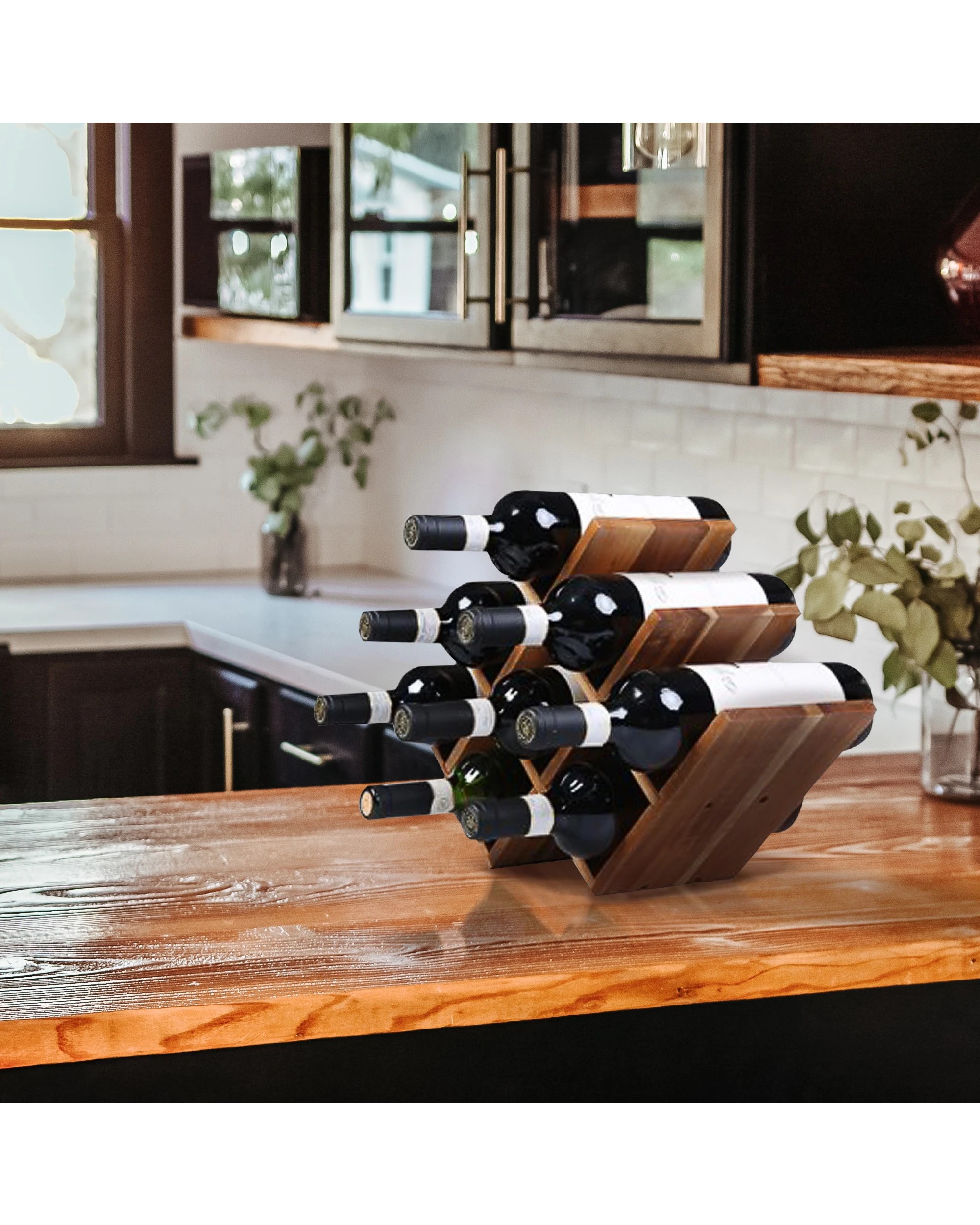 2 Sherwood Home Natural Acacia Wood 8 Bottle Tabletop Wine Rack - Brown, 2 of 5