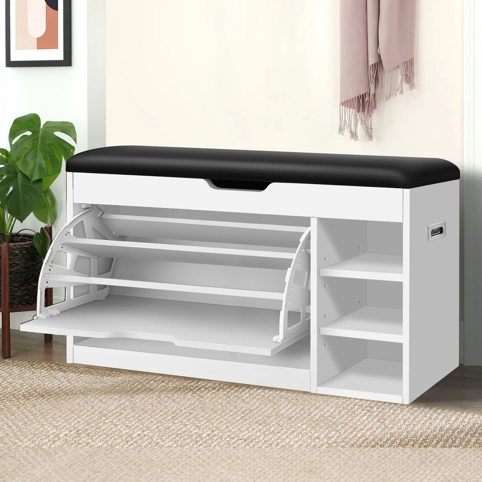 2 Alfordson Shoe Cabinet Bench Storage Rack Organiser Shelf 18 Pairs - White, 2 of 10