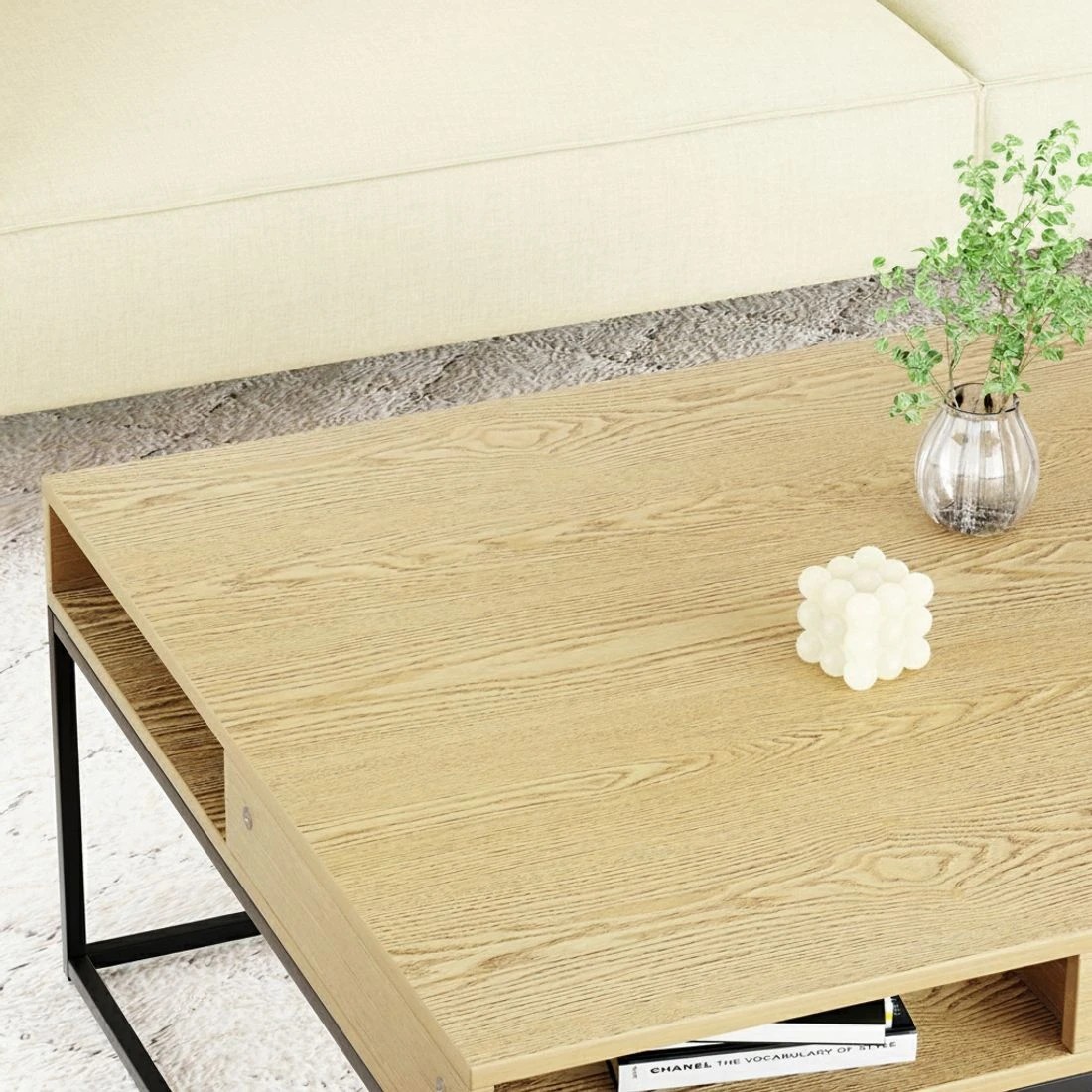 3 Artiss Coffee Table Storage Shelf Metal Frame - Natural, 3 of 6