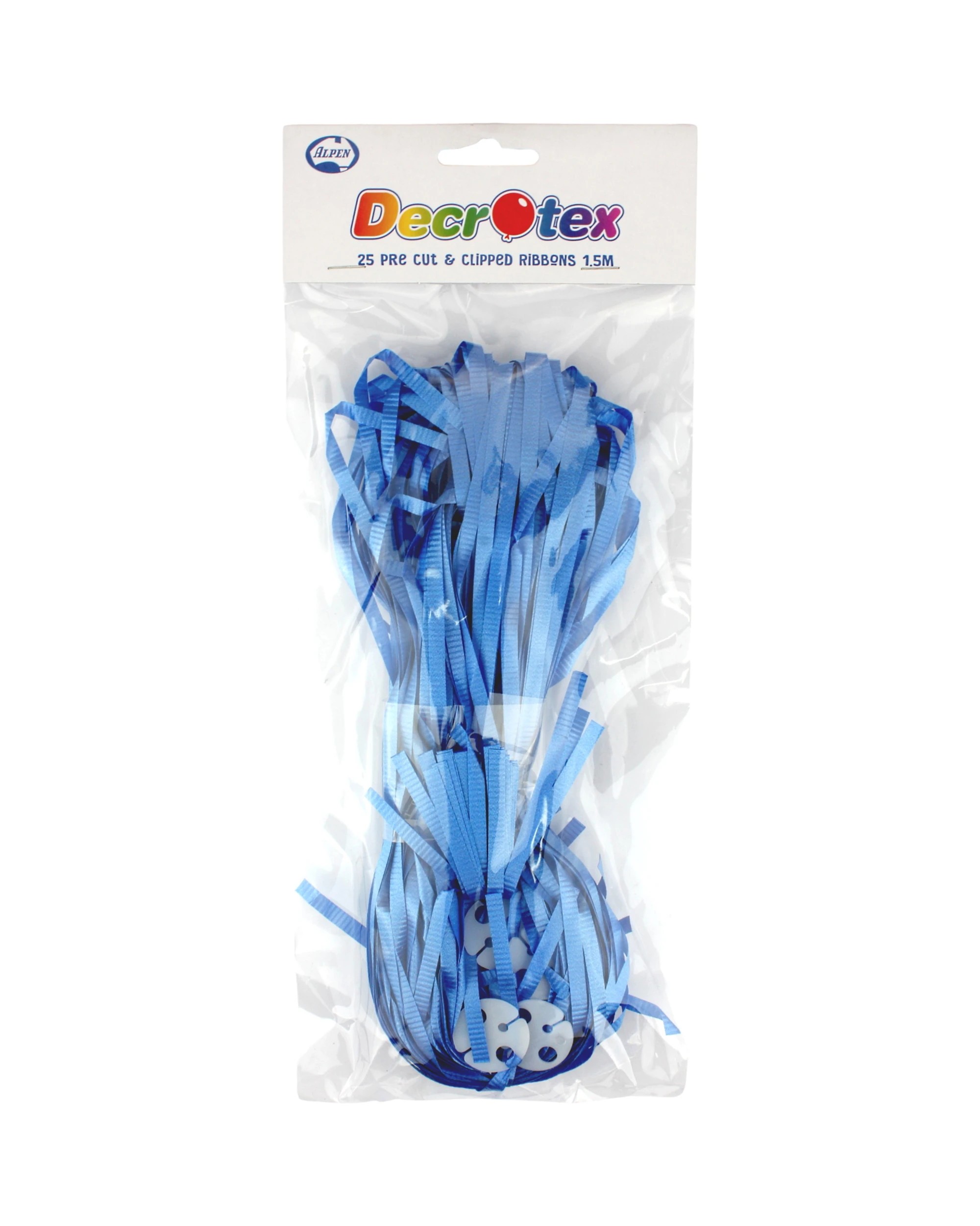 1 Alpen Precut Balloon Ribbon & Clips Pack of 25 - Blue, 1 of 1
