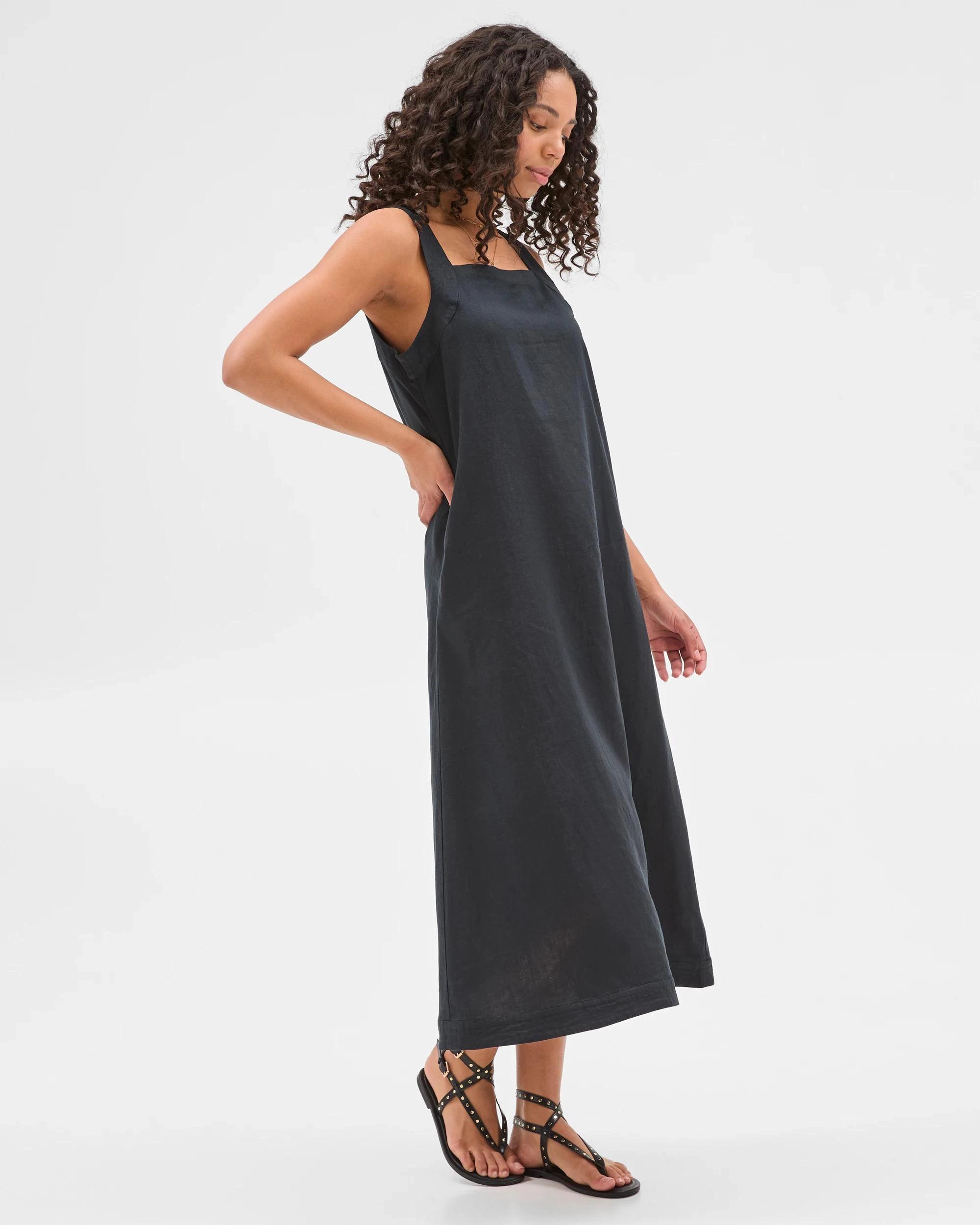 3 Target Woman European Linen Sleeveless Stitch Detail Maxi Dress BLACK, 3 of 6