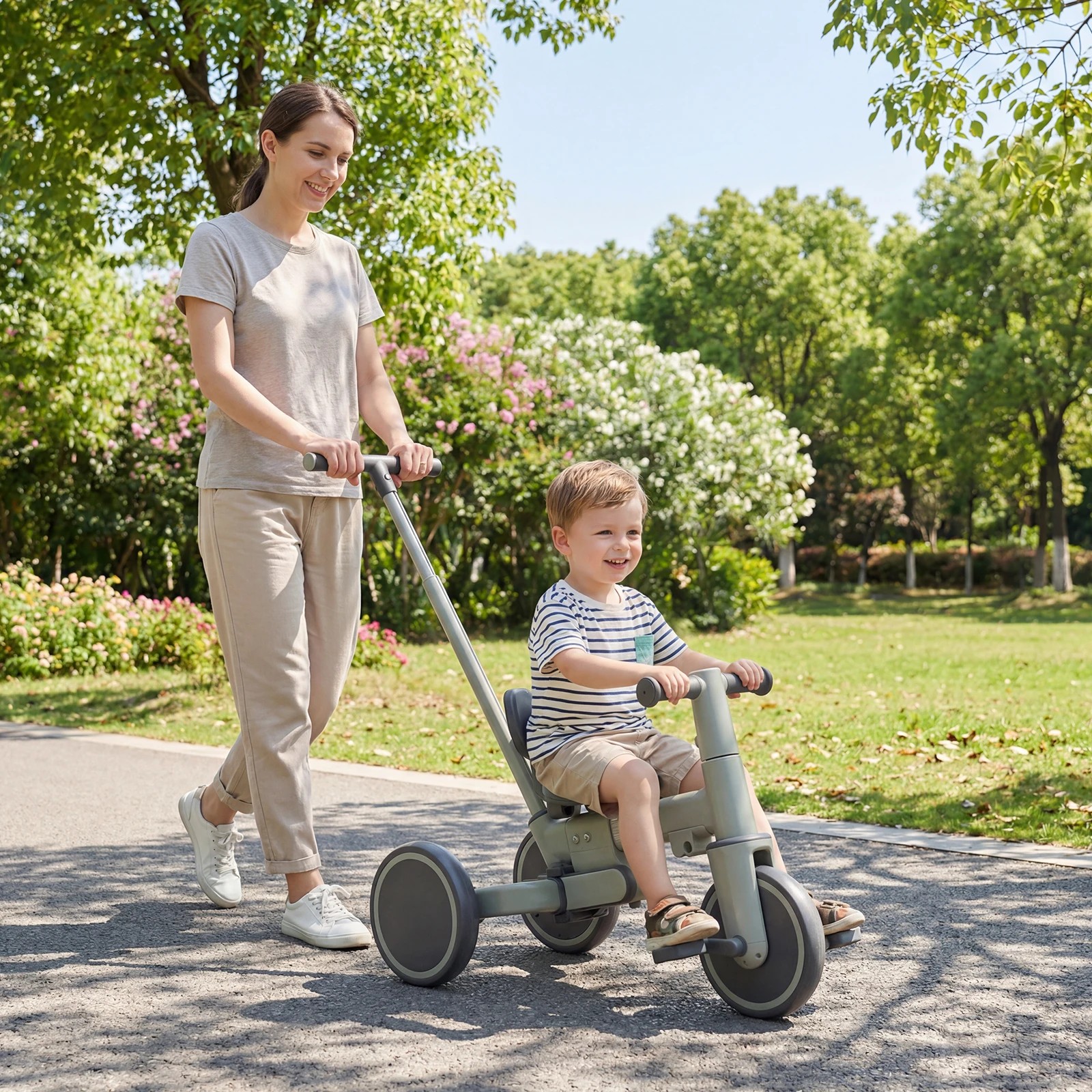 3 Advwin 5-in-1 Toddler Tricycle with Push Handle Foldable Kids Balance Bike for Boys and Girls - Green, 3 of 10