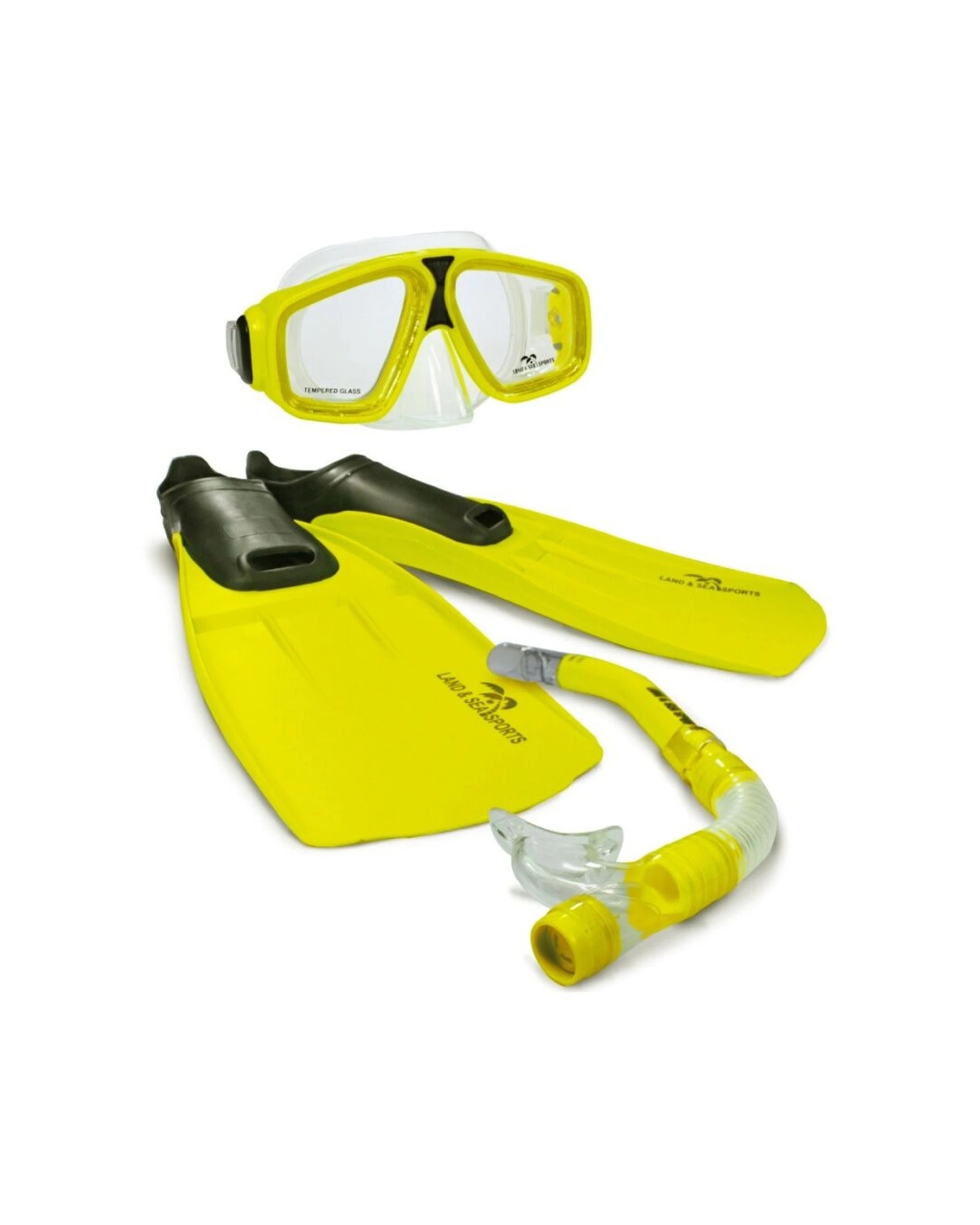 1 Land & Sea Sports Adventurer Snorkelling Set W/ Fins Goggles XL AU 11-13 - Yellow, 1 of 1