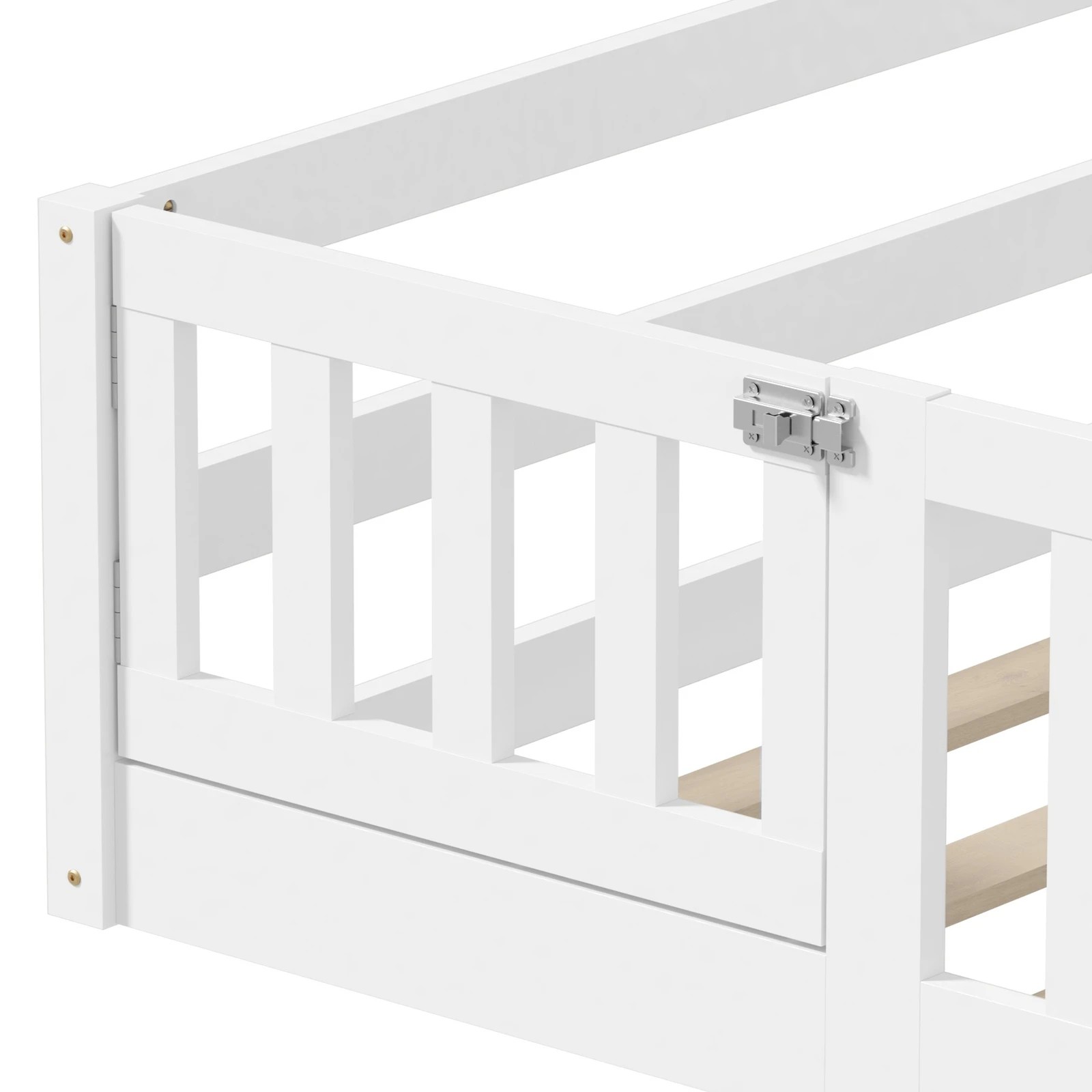 10 Oikiture Single Kids Bed Frame with Gate Fence Wood - White, 10 of 10