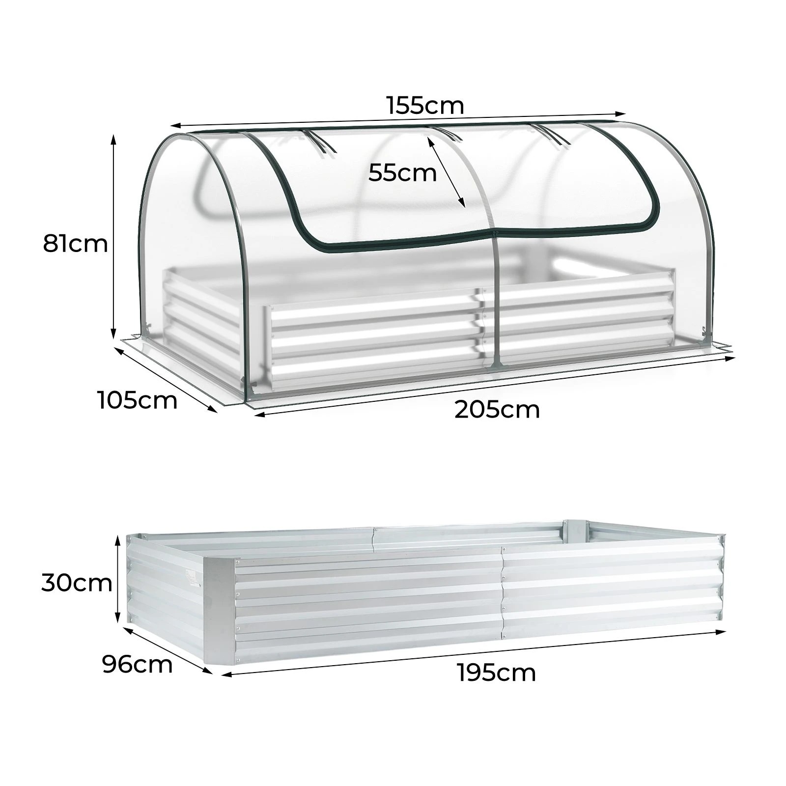 2 Costway 205x105x81cm Galvanized Raised Garden Bed w/Cover Planter Growing Box Kit, 2 of 4