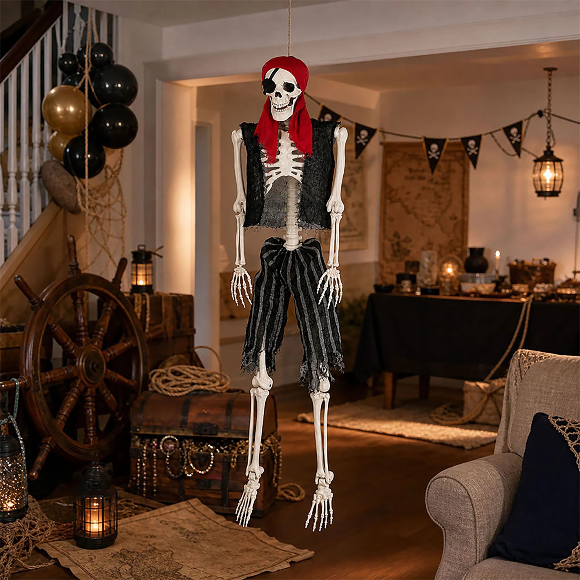 7 Yezi Halloween Skeleton 166cm Life Size Pirate Decor Poseable PE White, 7 of 8