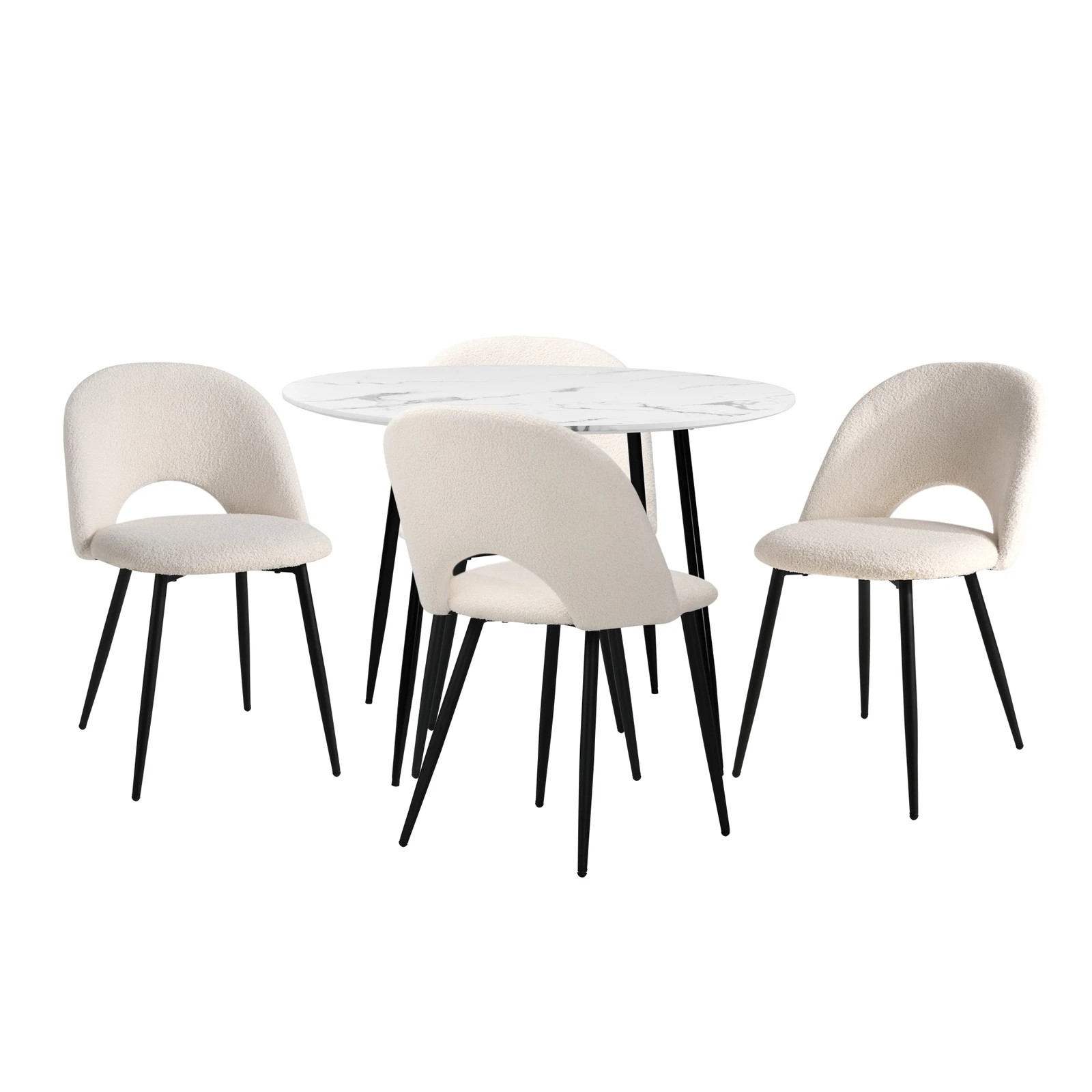 6 Oikiture 110cm Round Dining Table With 4pcs Dining Chairs White Sherpa
 - Multi, 6 of 10