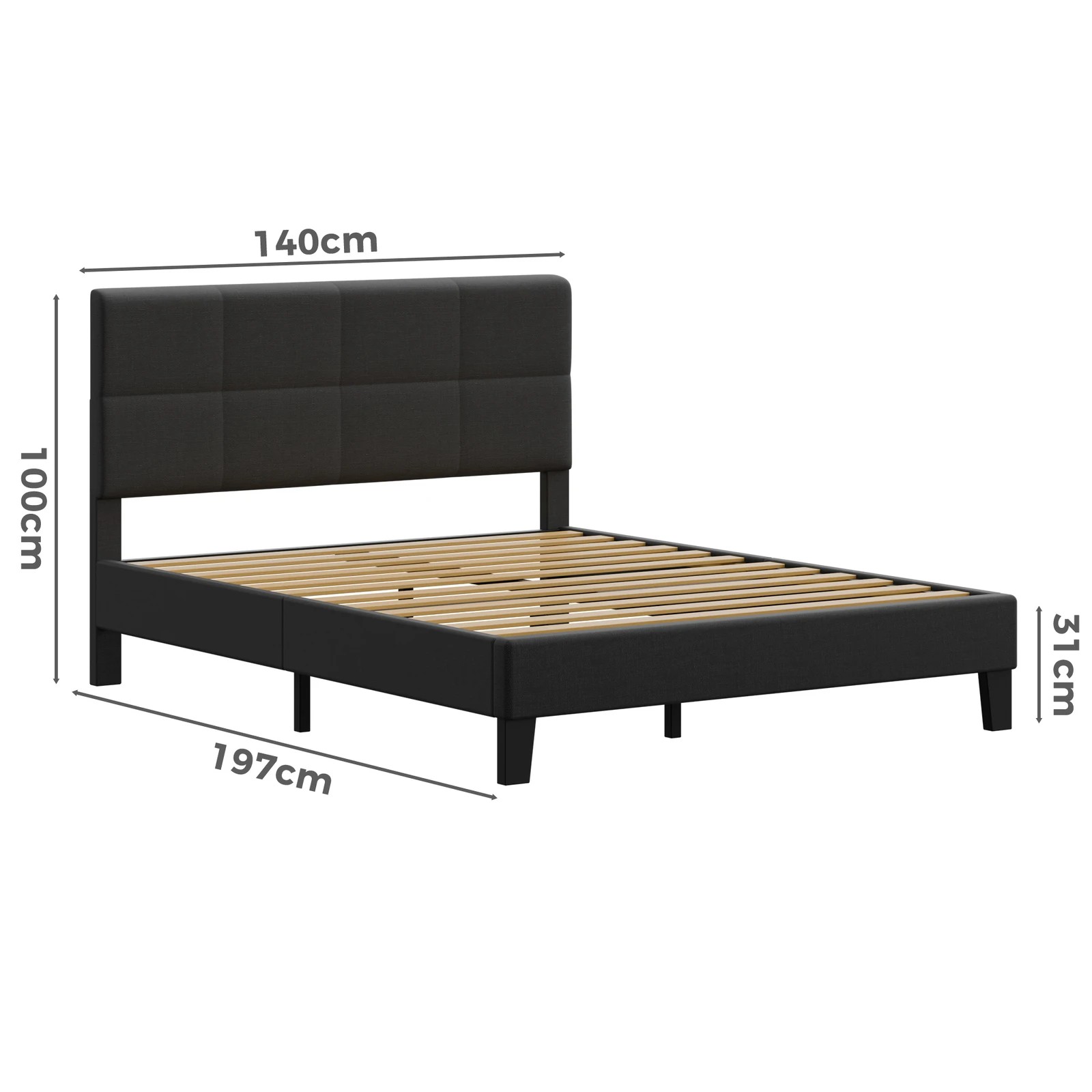 10 Alfordson Bed Frame Double Size Wooden Slats Platform Fabric Paula - Charcoal, 10 of 10