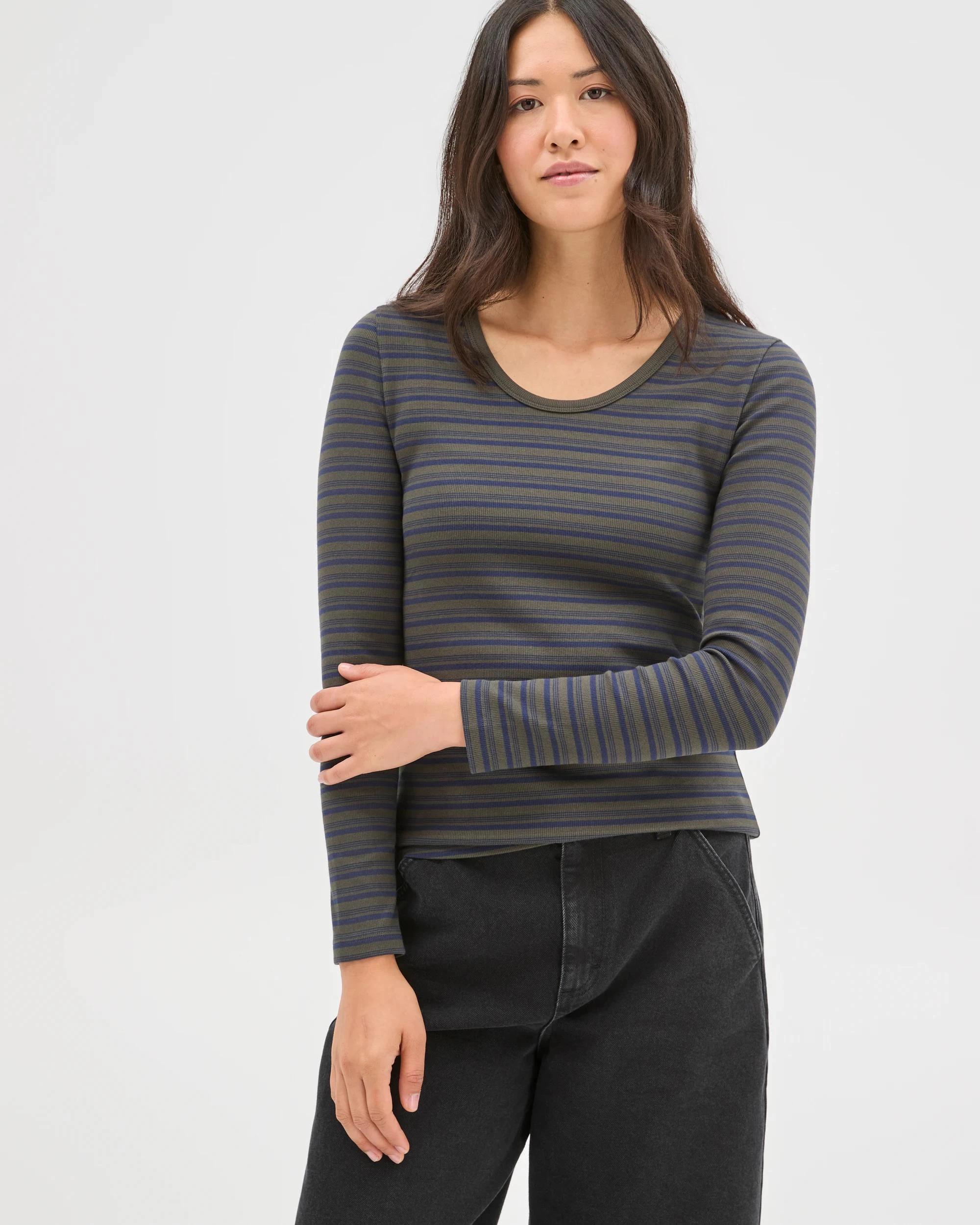 3 Target Woman Australian Cotton Long Sleeve Scoop Neck Rib T-Shirt OREGANO/NAVY BLAZER STRIPE, 3 of 7