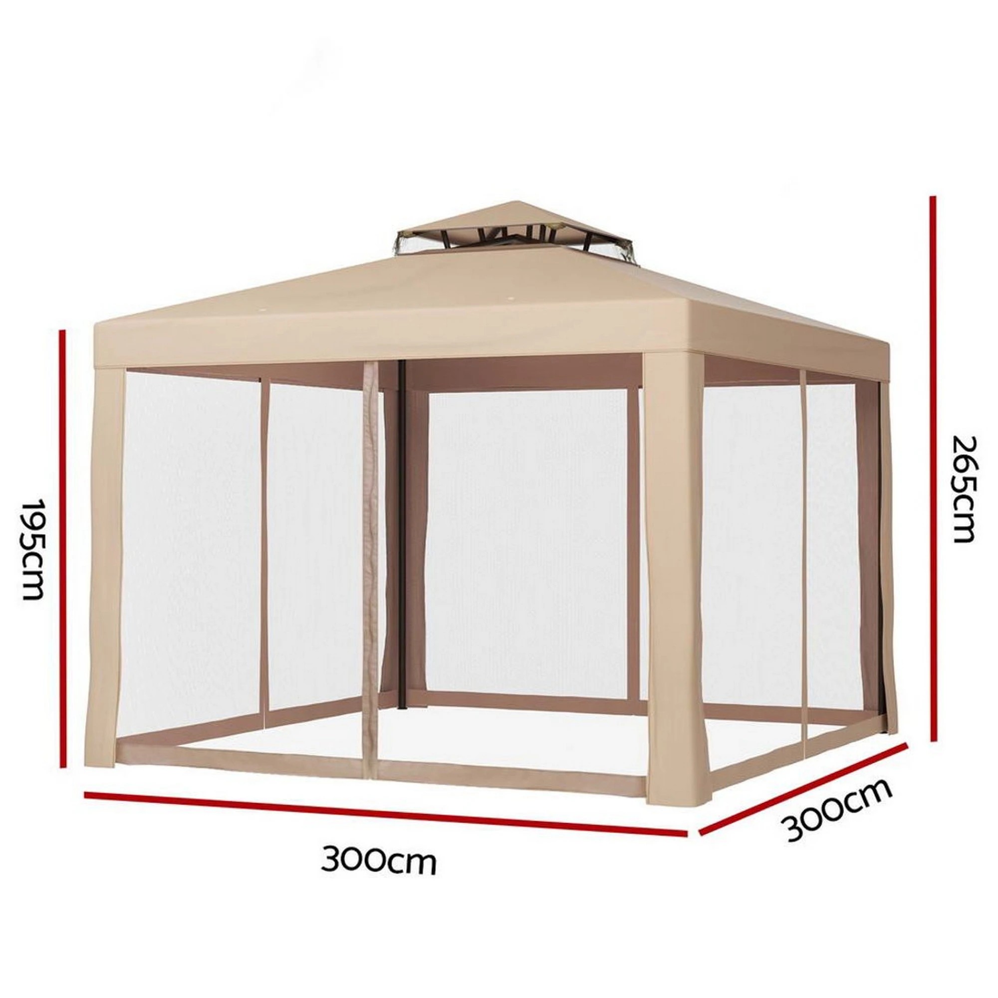 3 Instahut Gazebo Marquee 3m Outdoor Event Tent Camping Party Mesh Wall Canopy Brown - Brown, 3 of 7