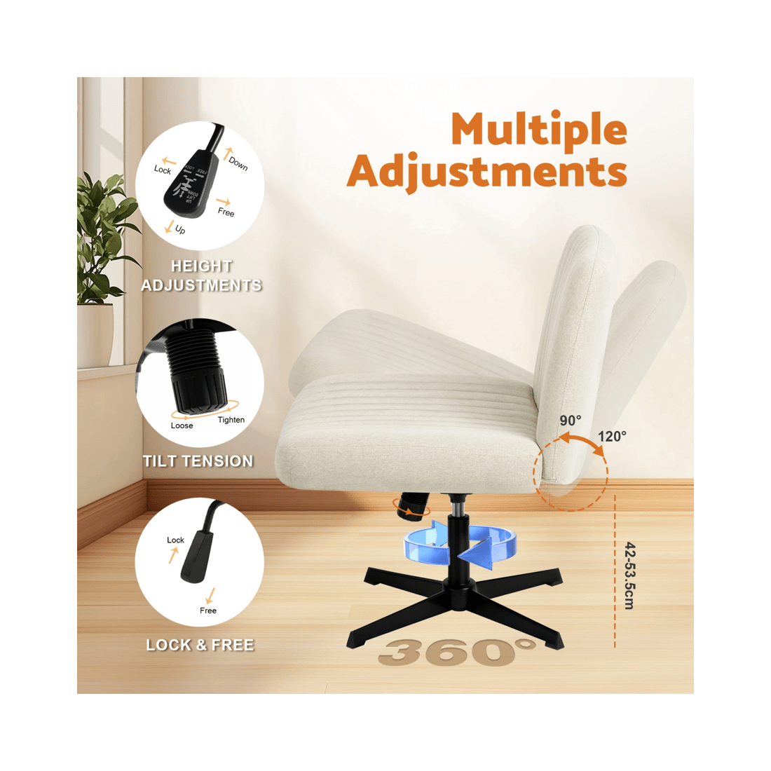 5 Advwin Armless Office Chair Beige, 5 of 9