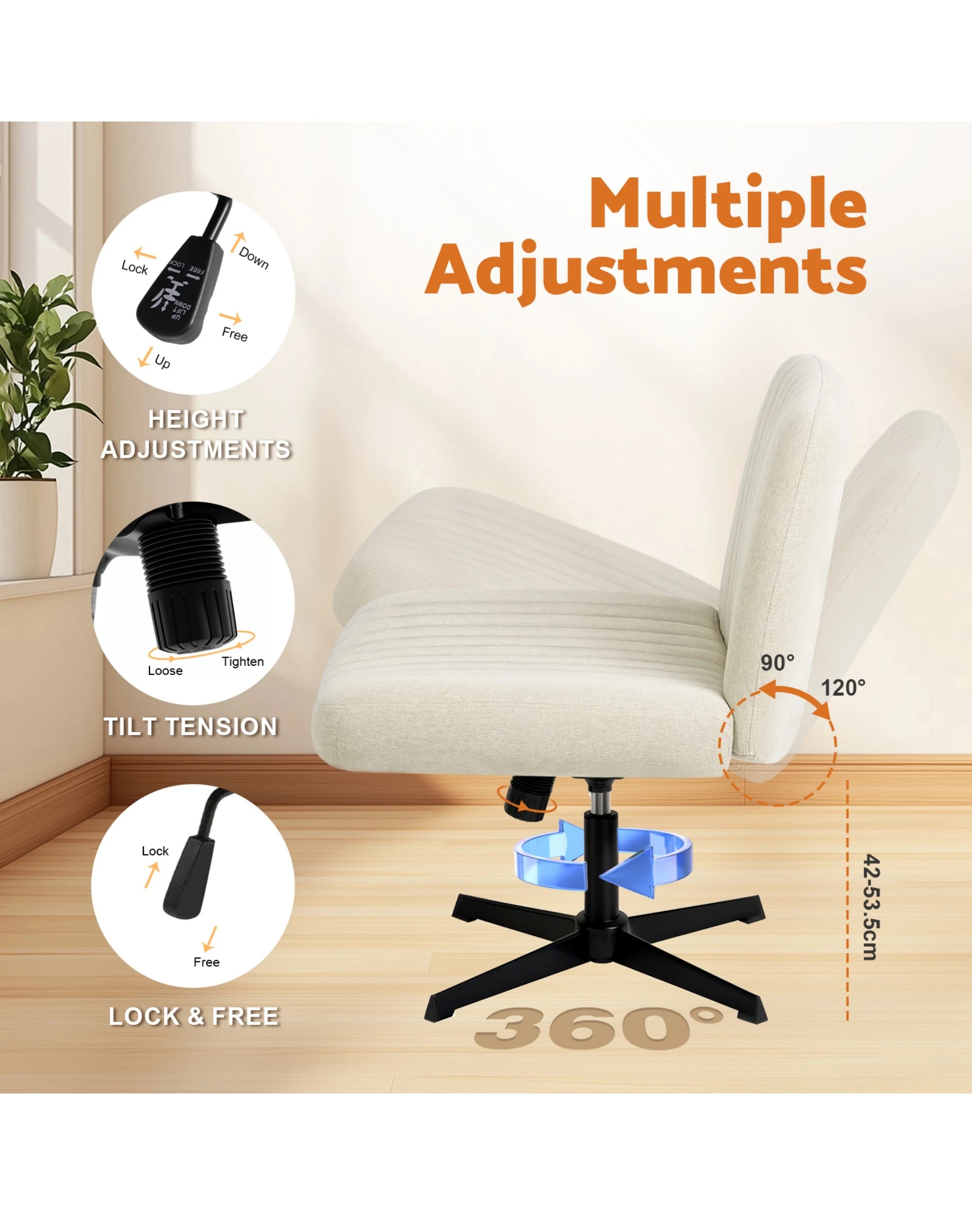 5 Advwin Armless Office Chair Beige, 5 of 9