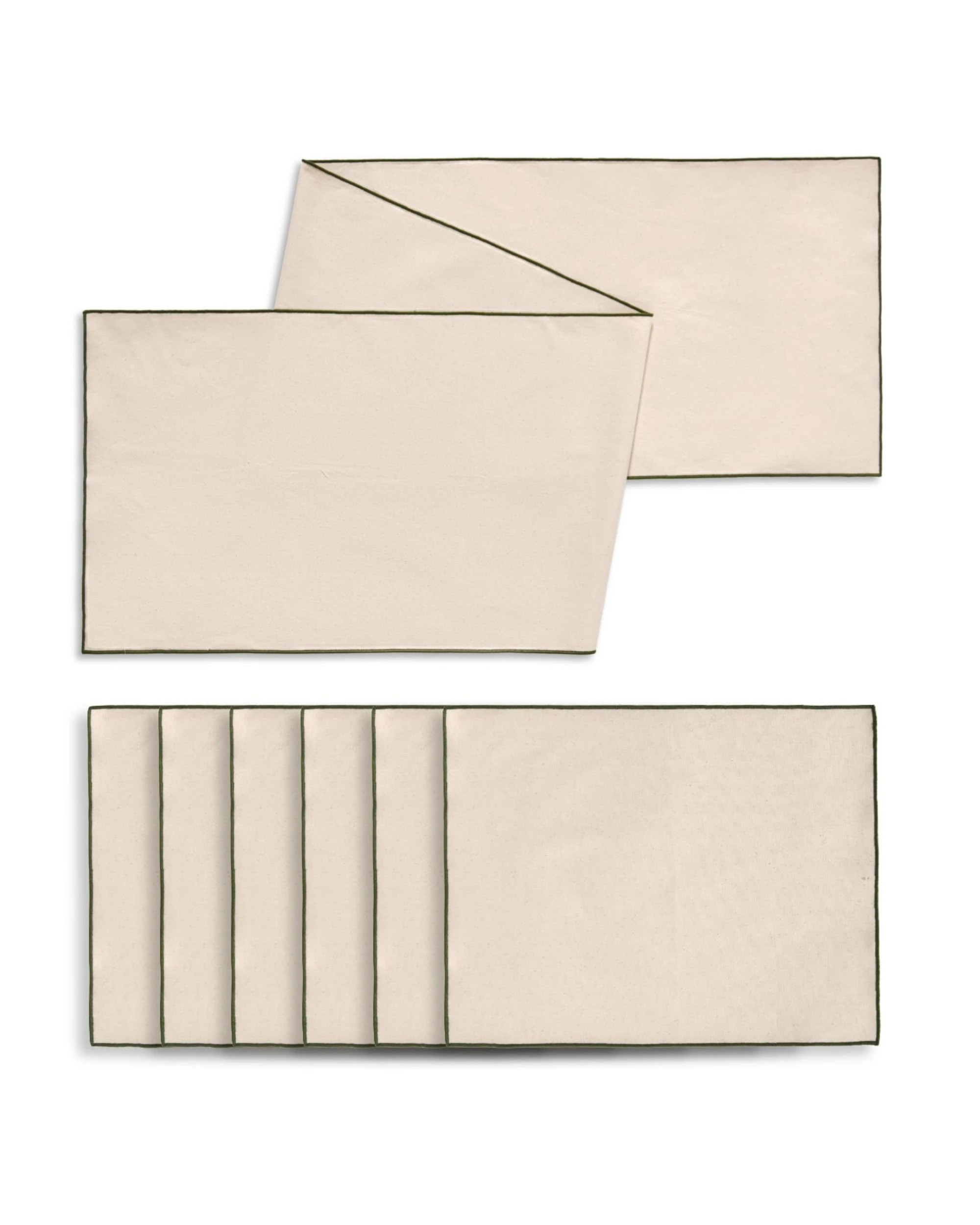 2 Cadence & Co. Harvest Table Runner with Set of 6 Placemats - Natural with Olive Edge, 2 of 10