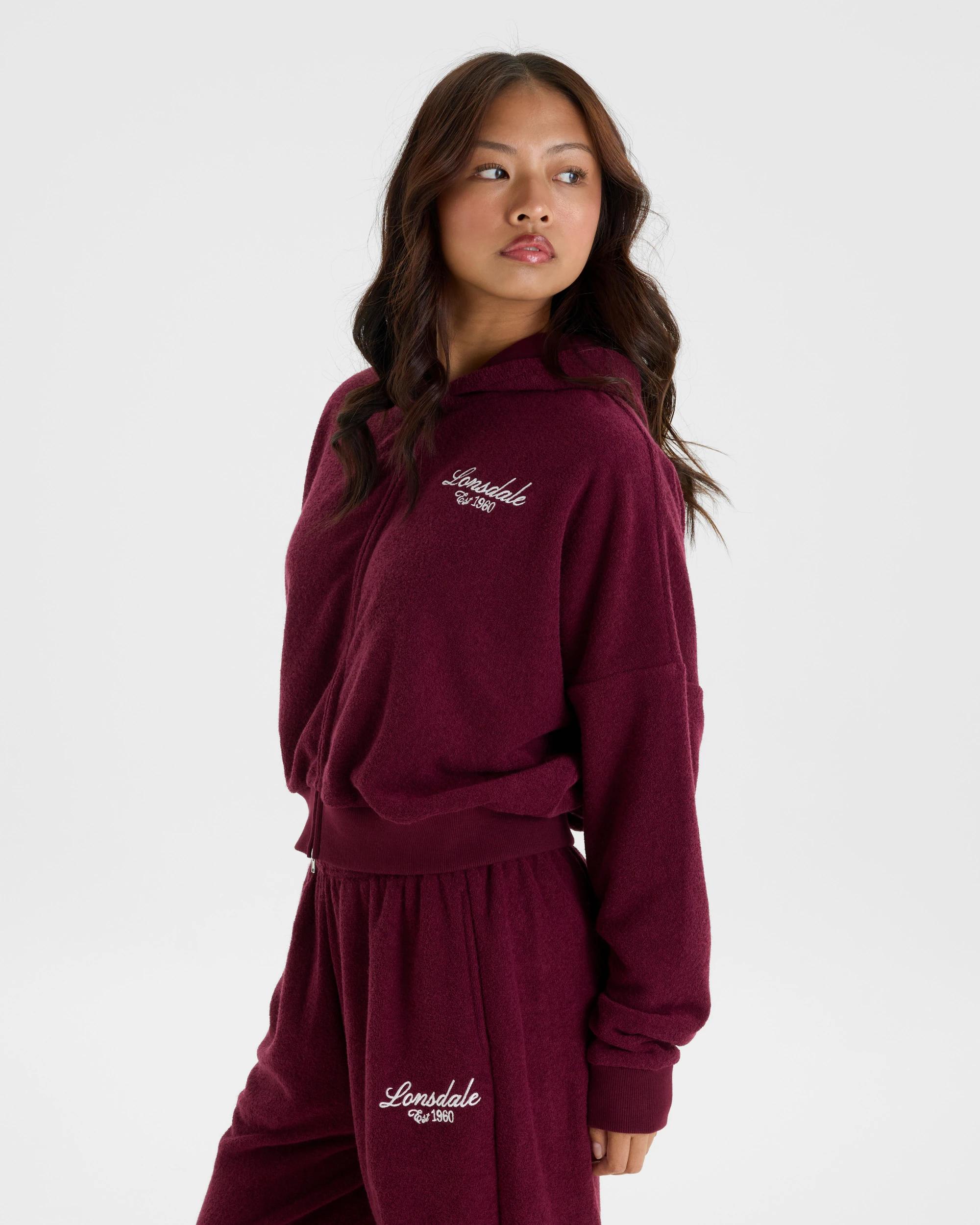1 Lonsdale London Bouclé Boxy Zip Thru Sweat DARK BERRY, 1 of 6